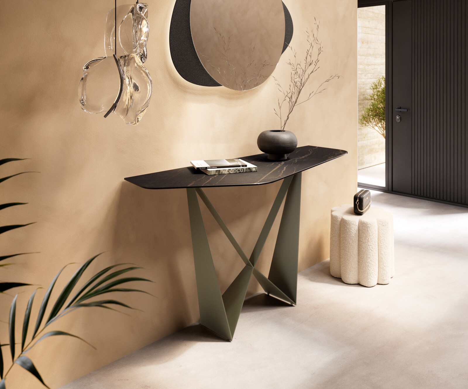 Console Edge Polygonal 140x50 cm Céramique Laminam® Noir Desir Braun Spios Métal Effektfinish Titan 1