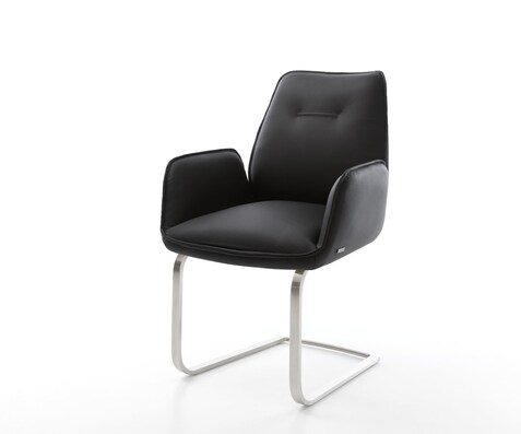 Cantilever Zoa-Flex cuir de vache noir pied cantilever plat acier inoxydable brossé ressorts ensachés