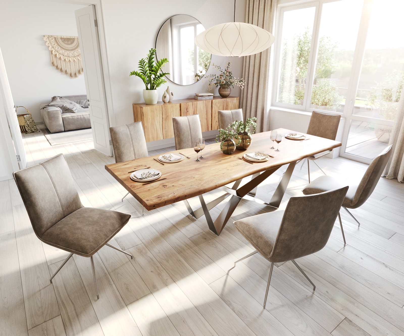Chaise-de-salle-à-manger Lelio-Flex microvelours taupe vintage pied croisé conique acier inoxydable brossé ressorts ensachés 3 Chaise-de-salle-à-manger Lelio-Flex microvelours taupe vintage pied croisé conique acier inoxydable brossé ressorts ensachés 3