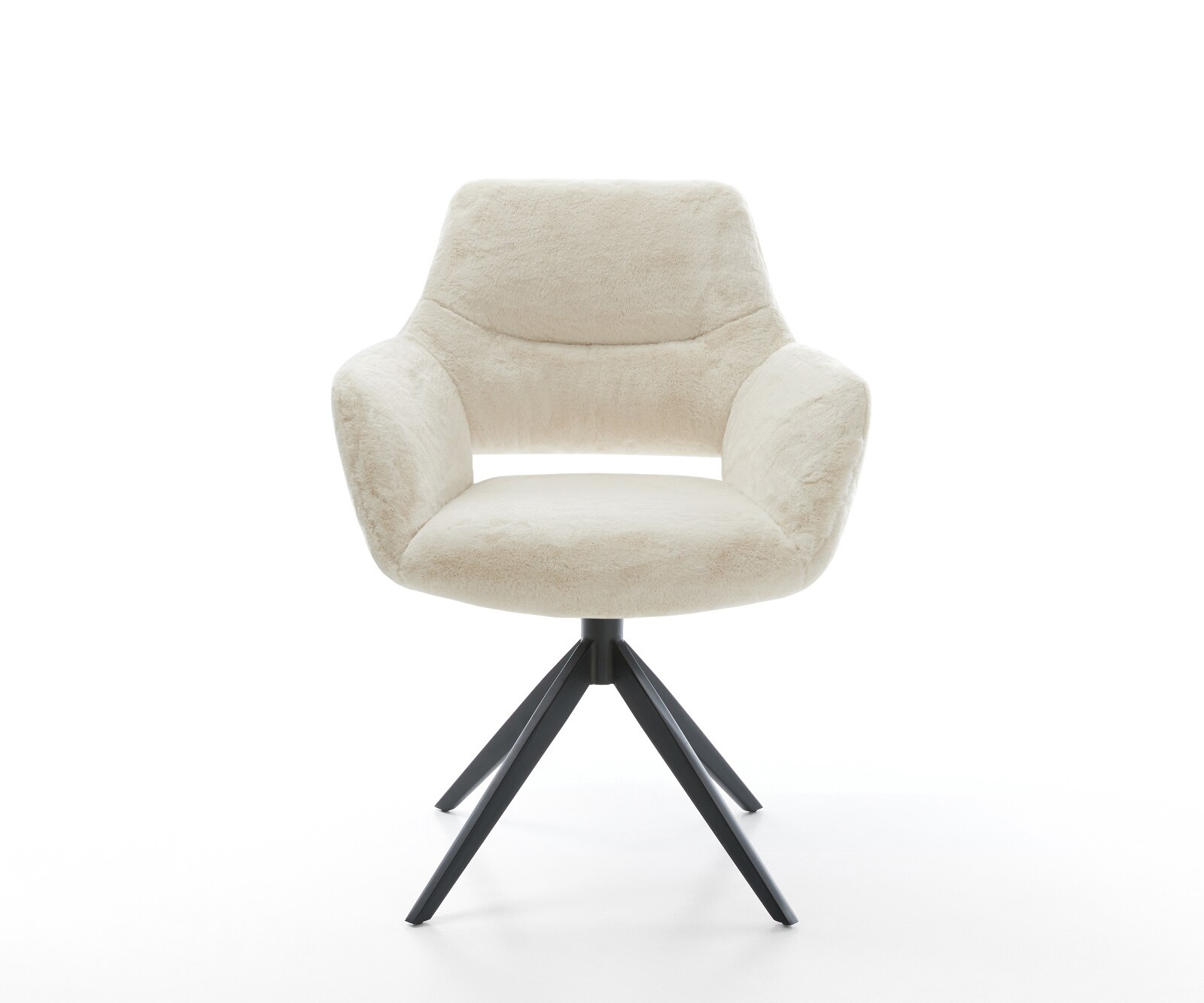 Chaise-pivotante Yago-Flex avec accoudoirs peluche crème-blanc pied croisé large noir pivotement sur 360° fonction bascule resorts ensachés 1