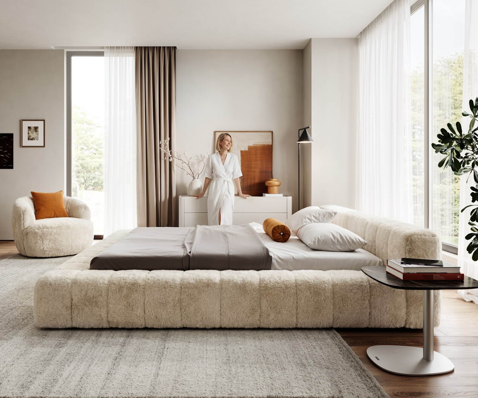 Polsterbettgestell Espazio 180x200 cm Plüsch Creme-Weiß 3