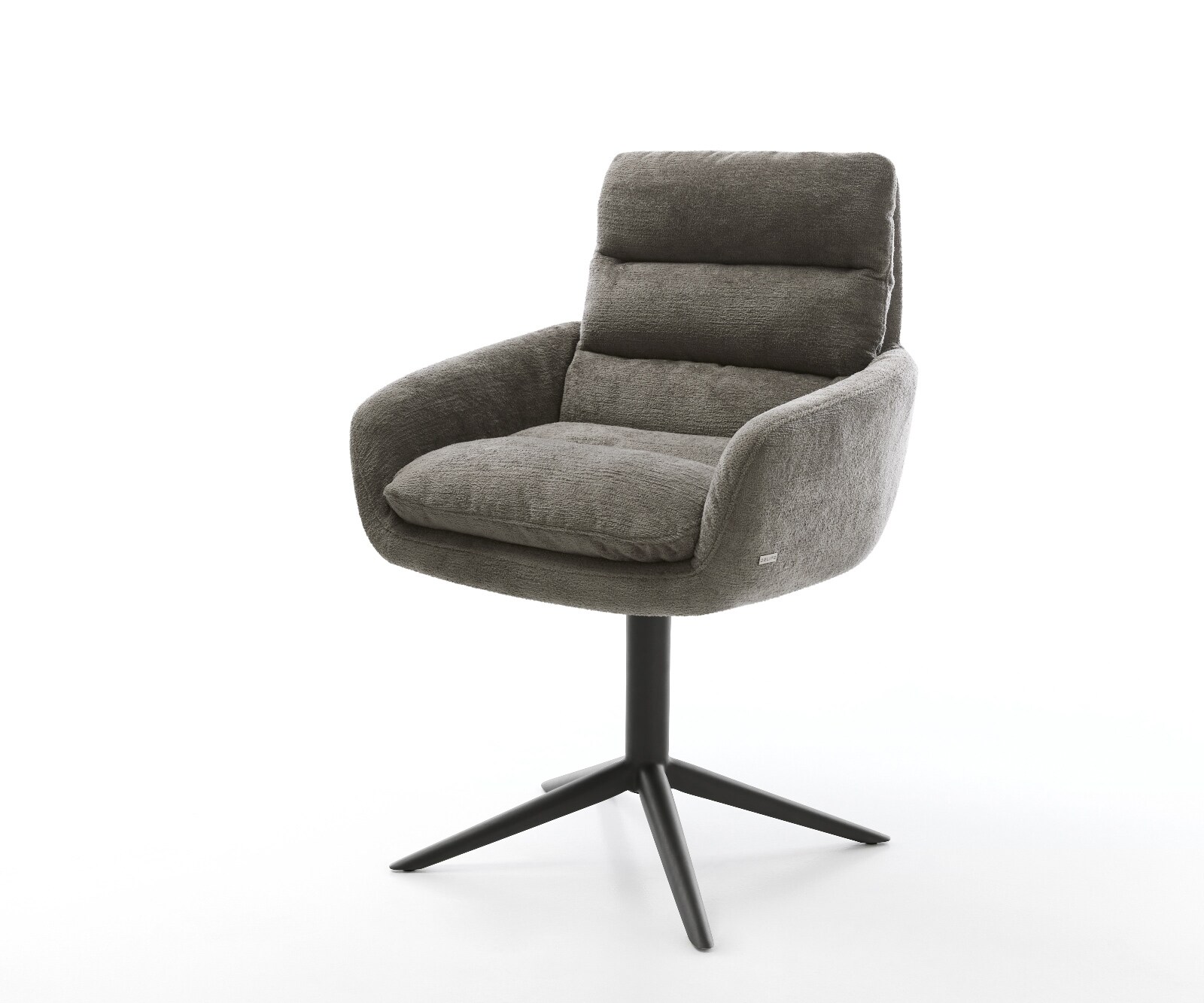 Chaise-pivotante Abelia-Flex avec accoudoirs bouclé doux couleur boue pied de chaise 4 branches noir pivotement sur 360° fonction bascule