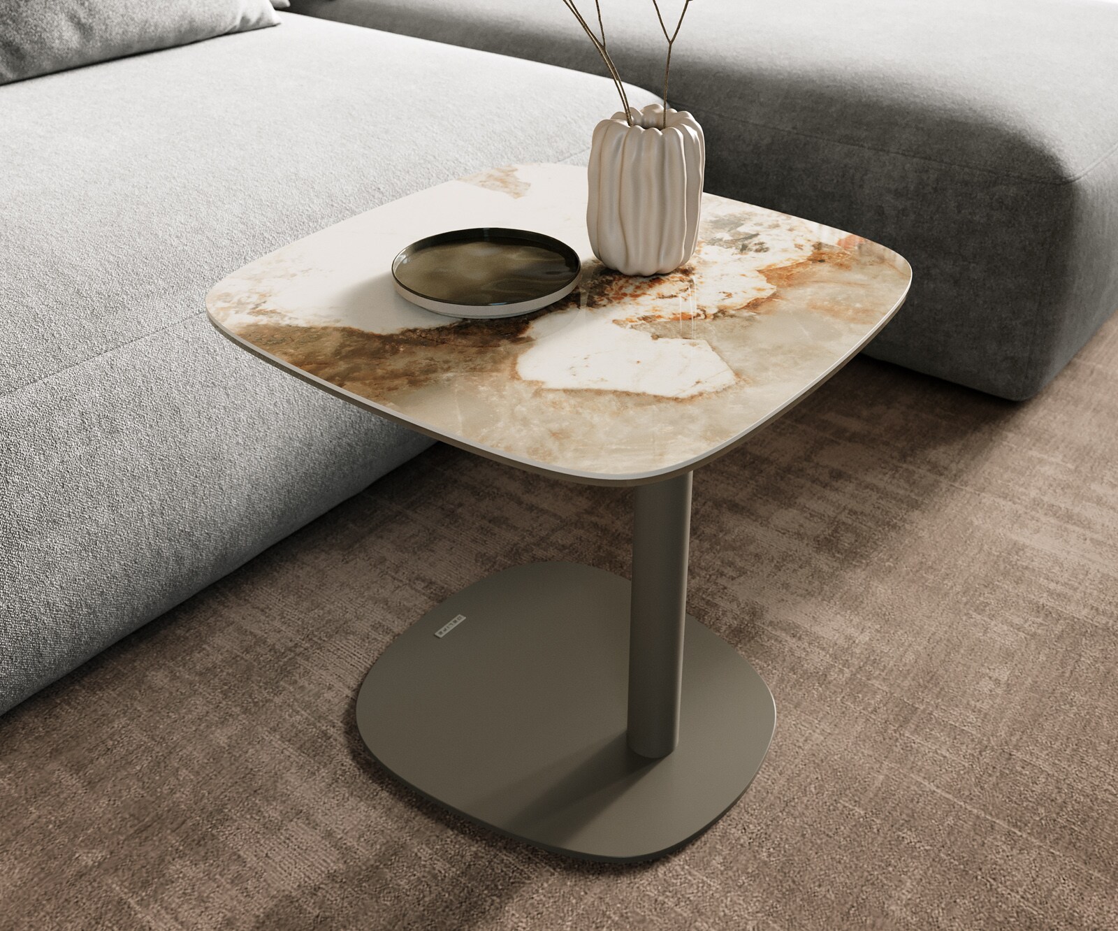 Beistelltisch Edge Boot 50x50 cm Keramik Minas Melange Eleny Metall Effektfinish Titan 6