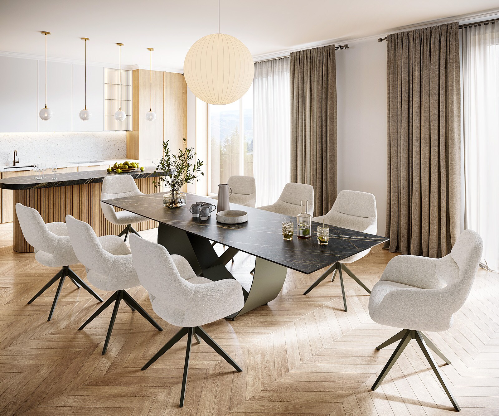 Esstisch Edge 300x100 Keramik Laminam® Noir Desir Braun Infinity Metall Effektfinish Titan 5