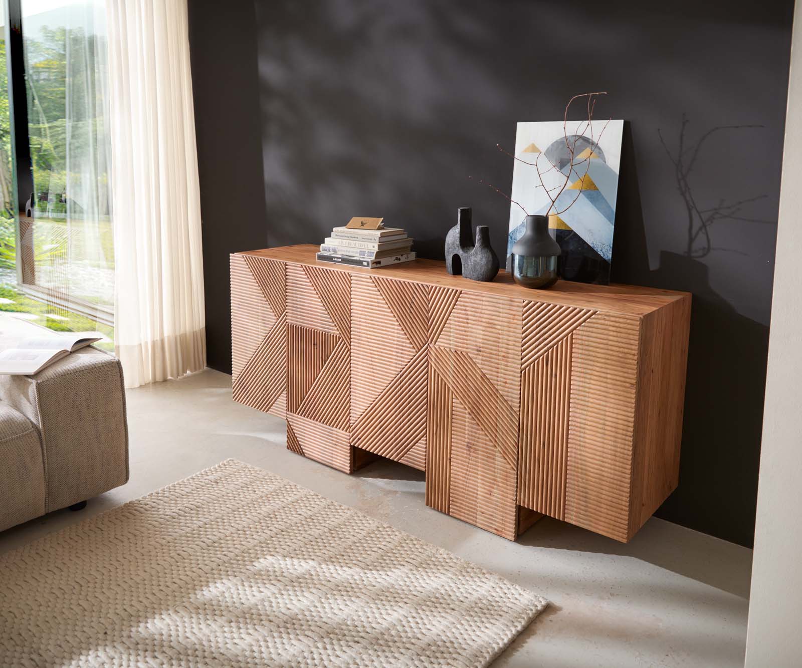 Sideboard Naxxar 180 cm Akazie Natur 5 Türen 4