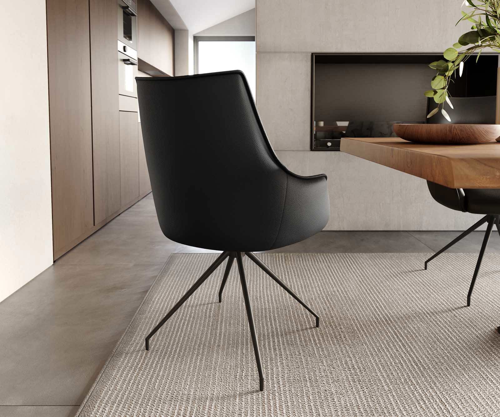 Drehstuhl Alja-Flex mit Armlehnen Echt-Leder Schwarz Kreuzgestell konisch Schwarz 180° drehbar Taschenfederkern 3 Drehstuhl Alja-Flex mit Armlehnen Echt-Leder Schwarz Kreuzgestell konisch Schwarz 180° drehbar Taschenfederkern 3