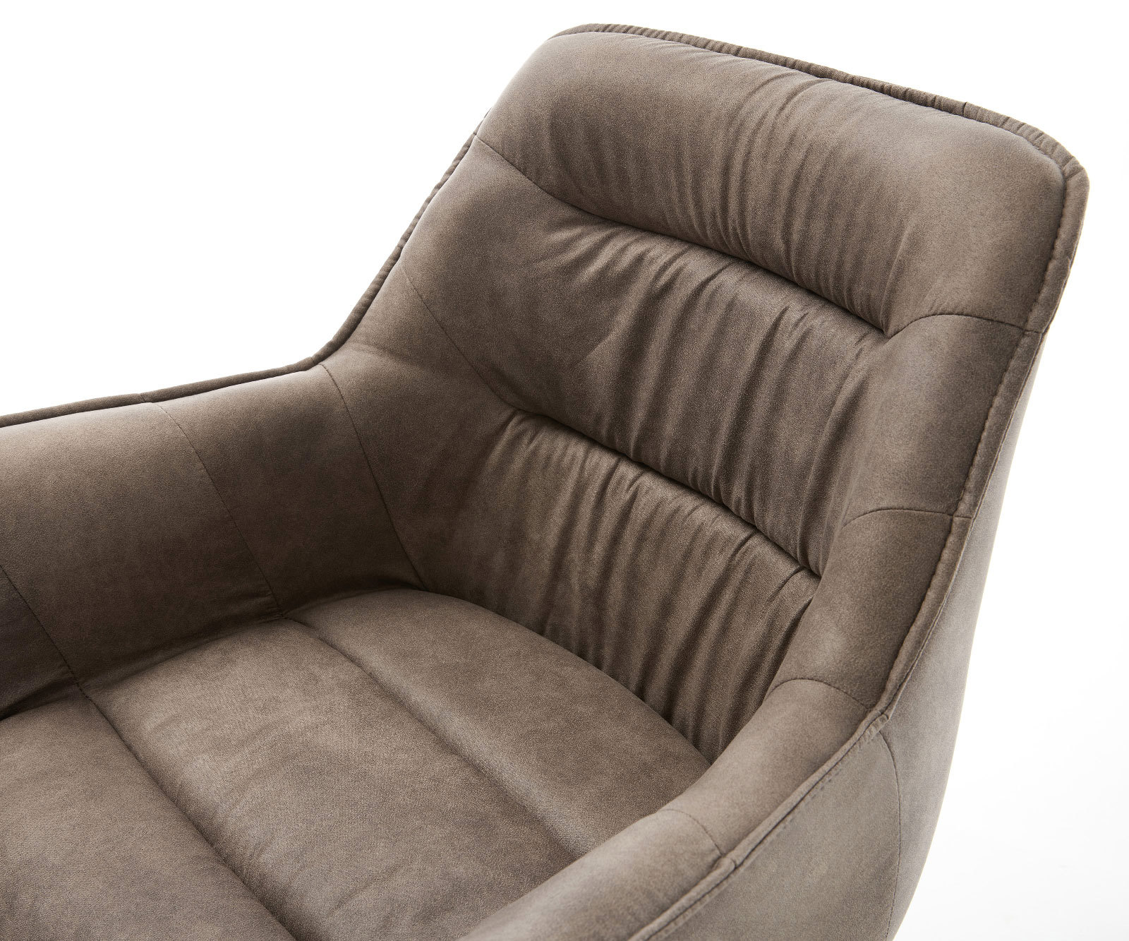 Chaise-de-salle-à-manger Kaira-Flex microvelours taupe vintage pied croisé large acier inoxydable brossé 4