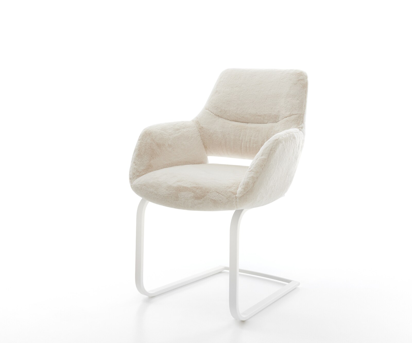 Freischwinger Yago-Flex mit Armlehnen Plüsch Creme-Weiß Freischwinger flach Weiß Taschenfederkern