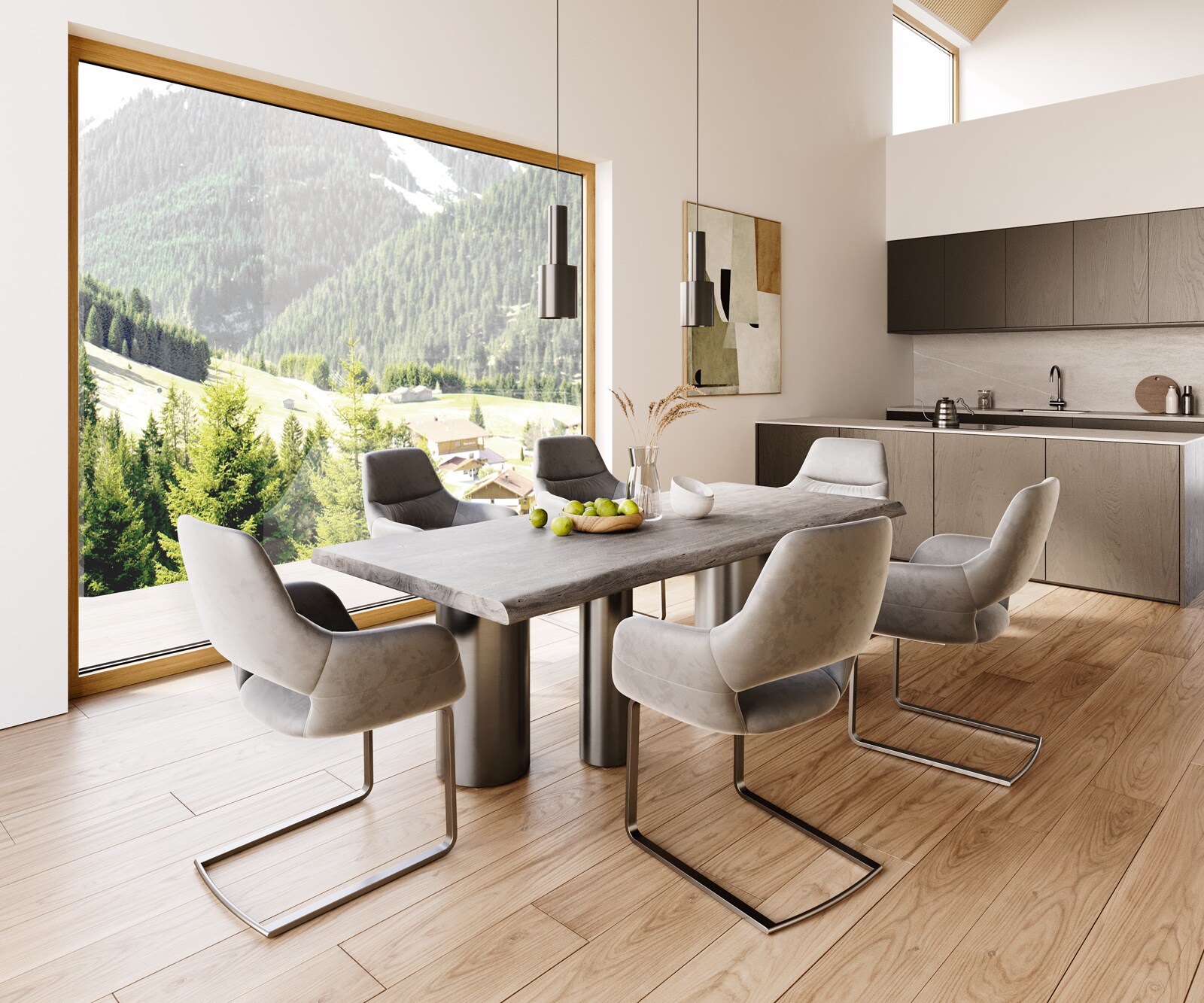 Esstisch Edge 220x100 XL Akazie Platin Troa Edelstahl Graphit Live-Edge 5