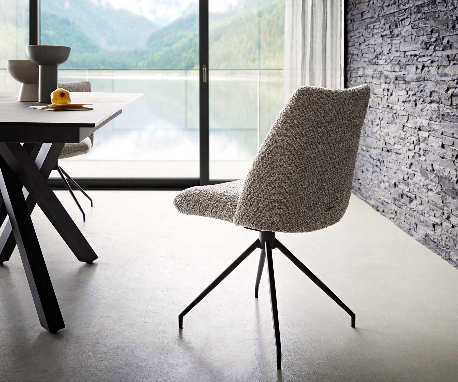 Drehstuhl Elso-Flex Bouclé Silbergrau Kreuzgestell konisch Schwarz 180° drehbar Taschenfederkern 4 Drehstuhl Elso-Flex Bouclé Silbergrau Kreuzgestell konisch Schwarz 180° drehbar Taschenfederkern 4