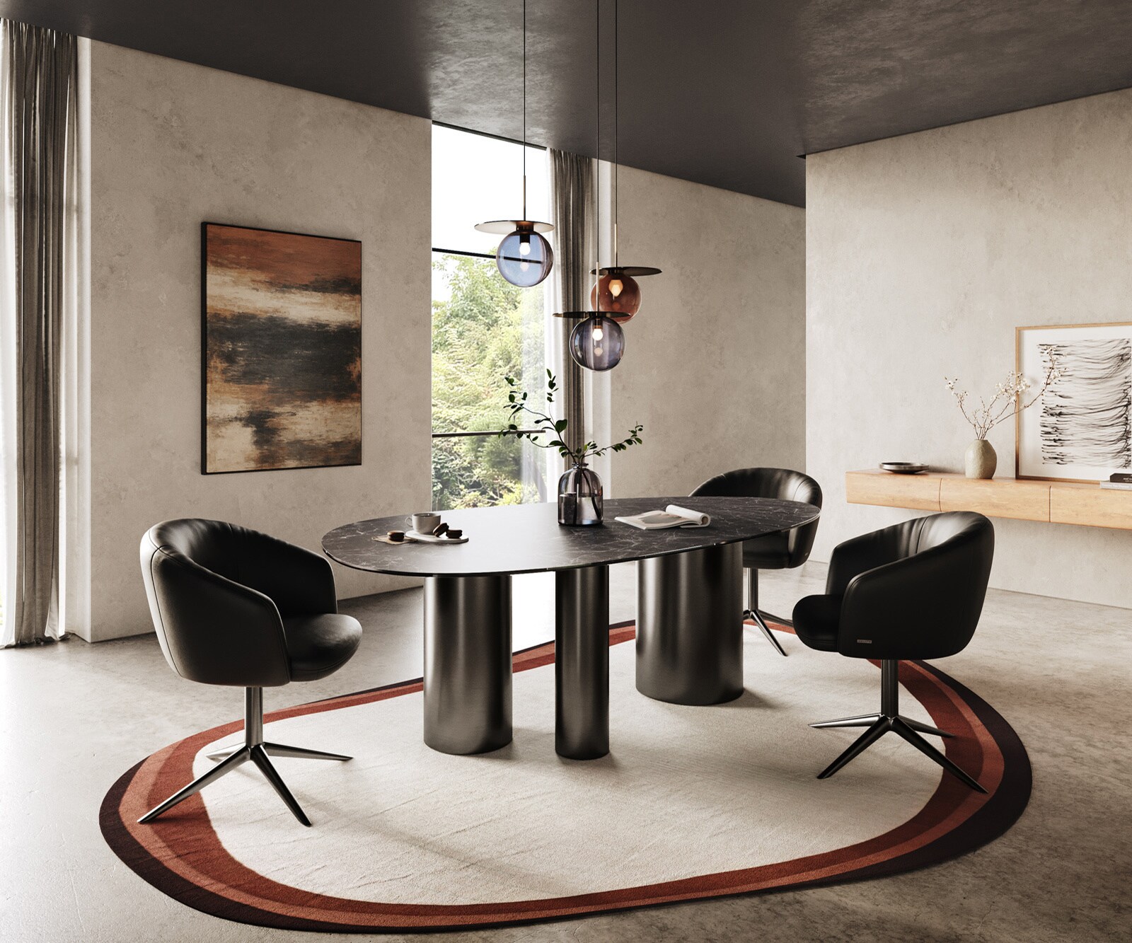 Esstisch Edge Oval 220x120 Keramik Laminam® Nero Greco Anthrazit Troa Edelstahl Graphit 5
