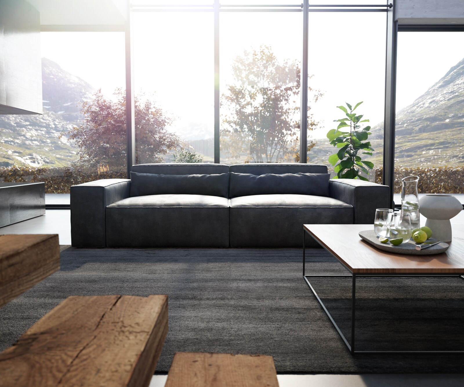 Big-Sofa Sirpio XL 270x130 cm Lederimitat Vintage Anthrazit 1 Big-Sofa Sirpio XL 270x130 cm Lederimitat Vintage Anthrazit 1