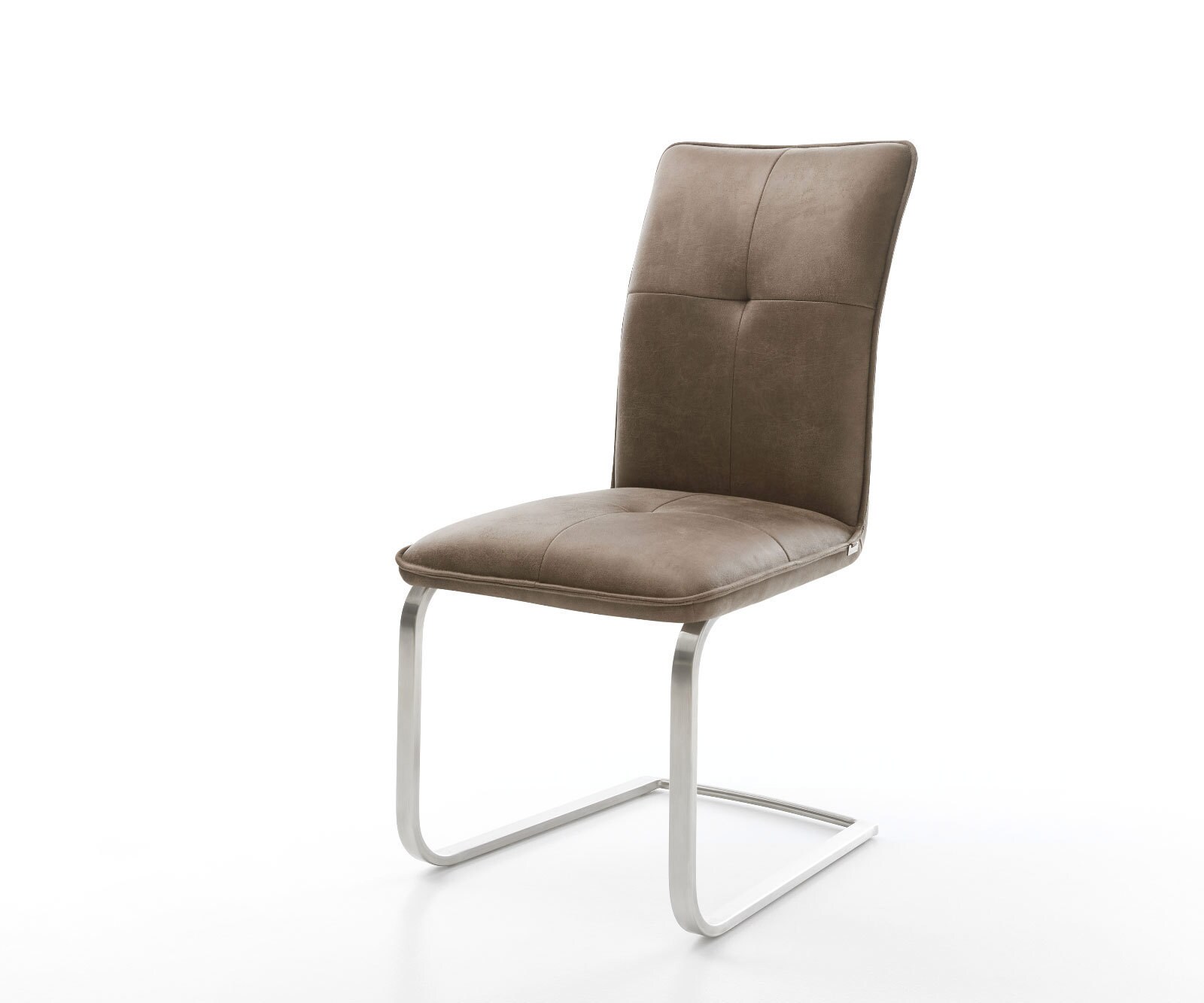 Cantilever Maddy-Flex microvelours taupe vintage pied cantilever plat acier inoxydable brossé