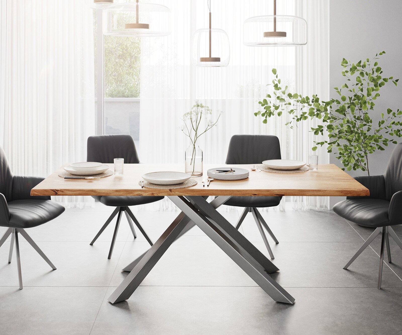 Esstisch Edge 200x100 Akazie Natur Kreuzgestell Rechteck Edelstahl Live-Edge 1 Esstisch Edge 200x100 Akazie Natur Kreuzgestell Rechteck Edelstahl Live-Edge 1