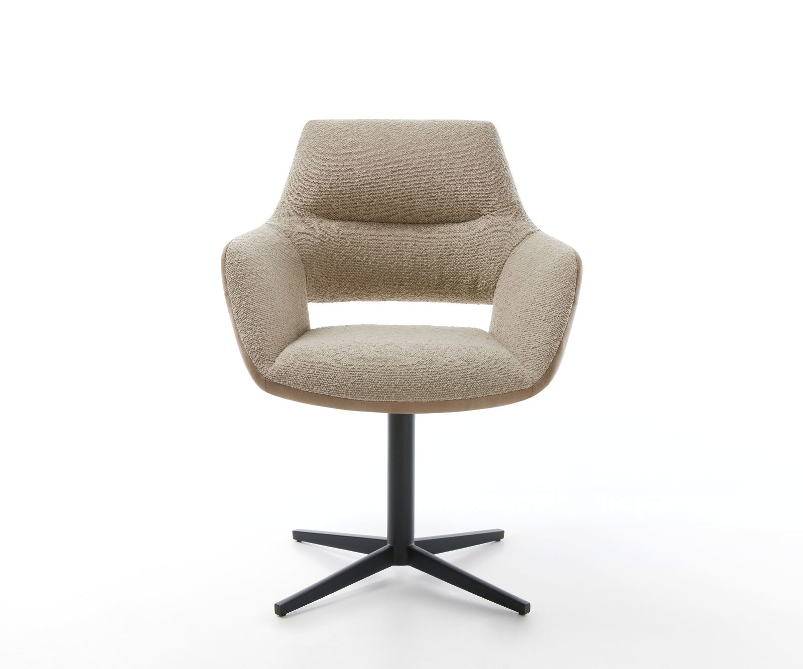 Chaise-pivotante Yago-Flex avec accoudoirs tissu mixte couleur boue pied de chaise 4 branches noir pivotement sur 360° ressorts ensachés 1