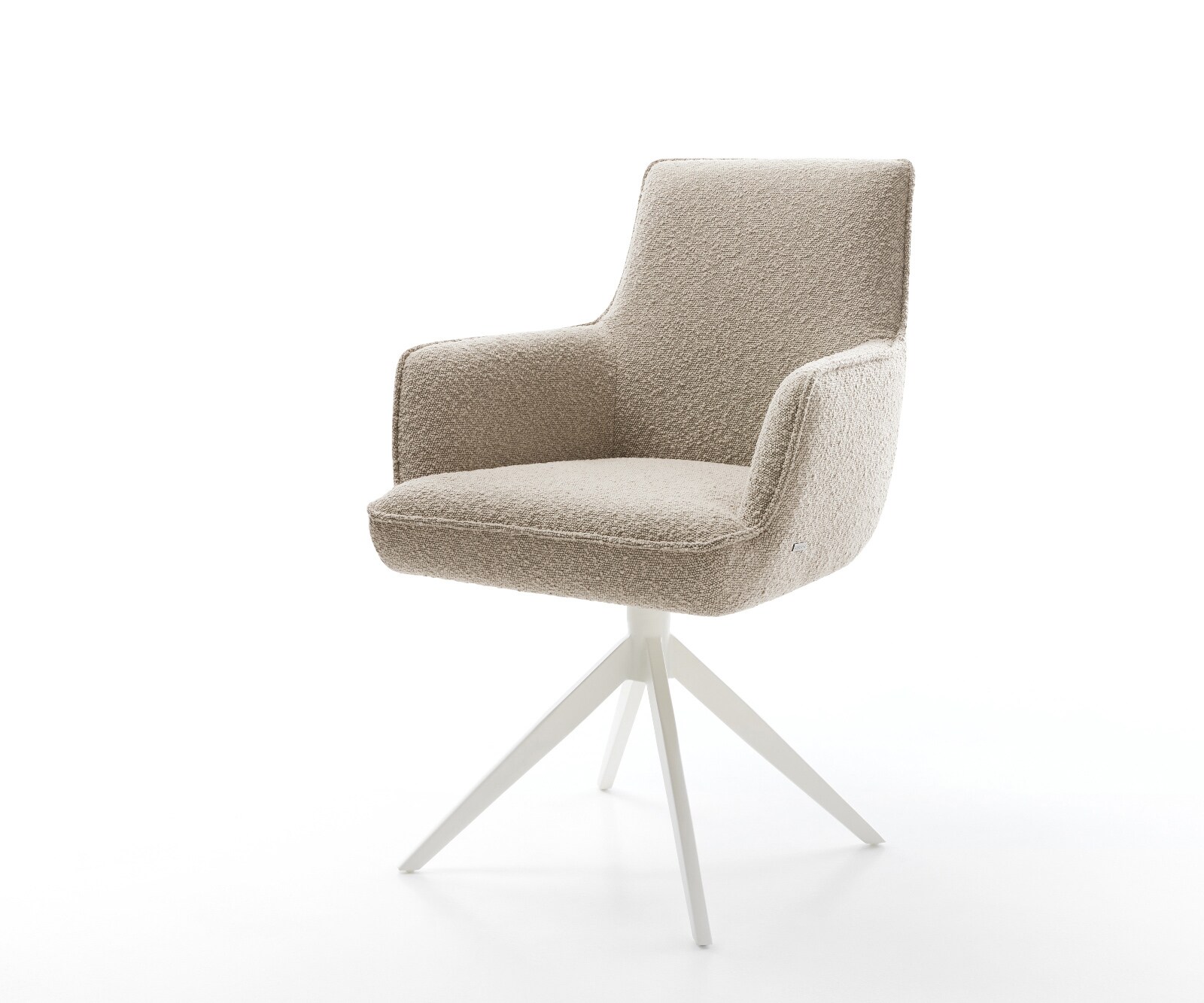 Chaise-pivotante Heira-Flex avec accoudoirs bouclé boue pied croisé large blanc pivotement sur 360° fonction bascule ressorts ensachés 1