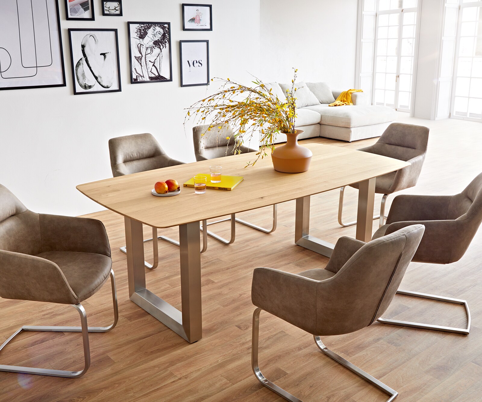 Table à manger Edge Boot 200x100x2,5-3 chêne nature acier inoxydable large bord suisse 7
