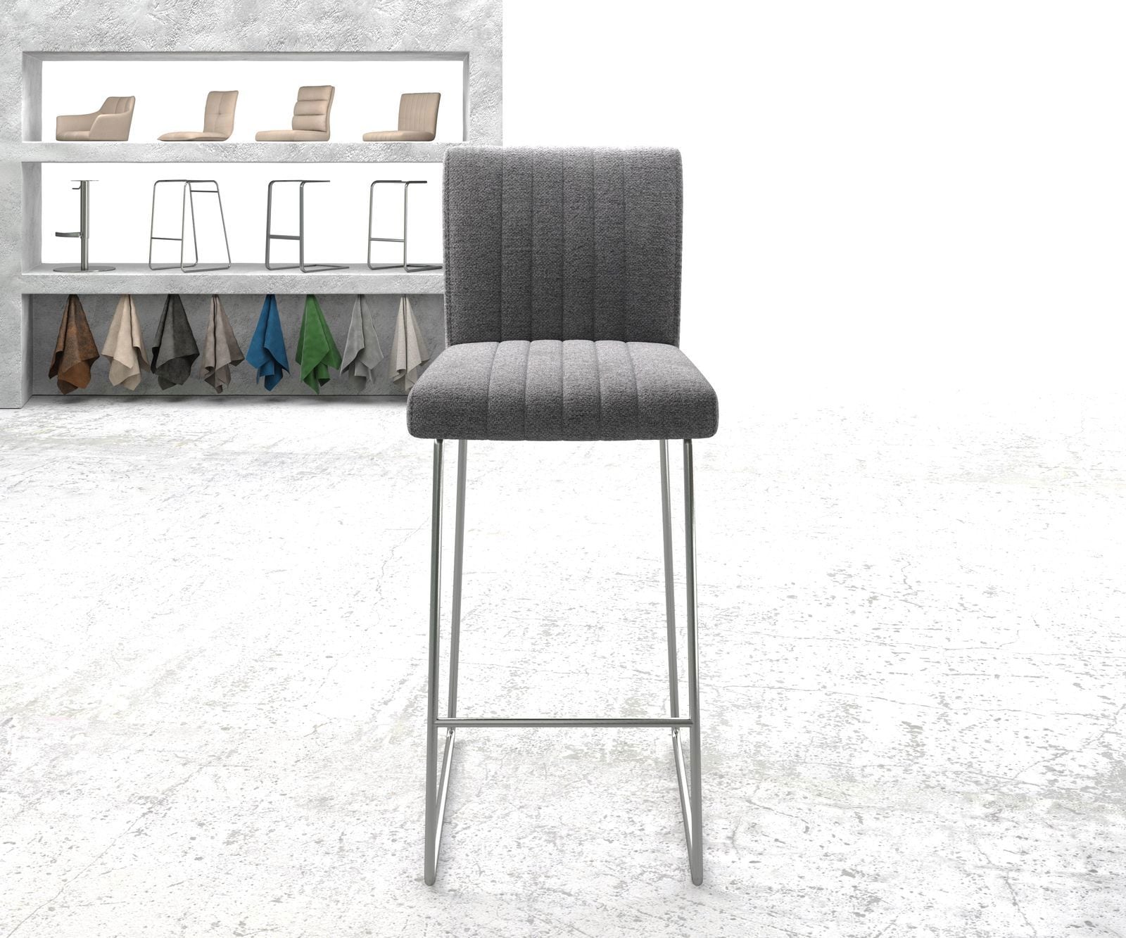 Barstuhl Luiga-Flex Strukturstoff Hellgrau Kufengestell Edelstahl 1 Barstuhl Luiga-Flex Strukturstoff Hellgrau Kufengestell Edelstahl 1