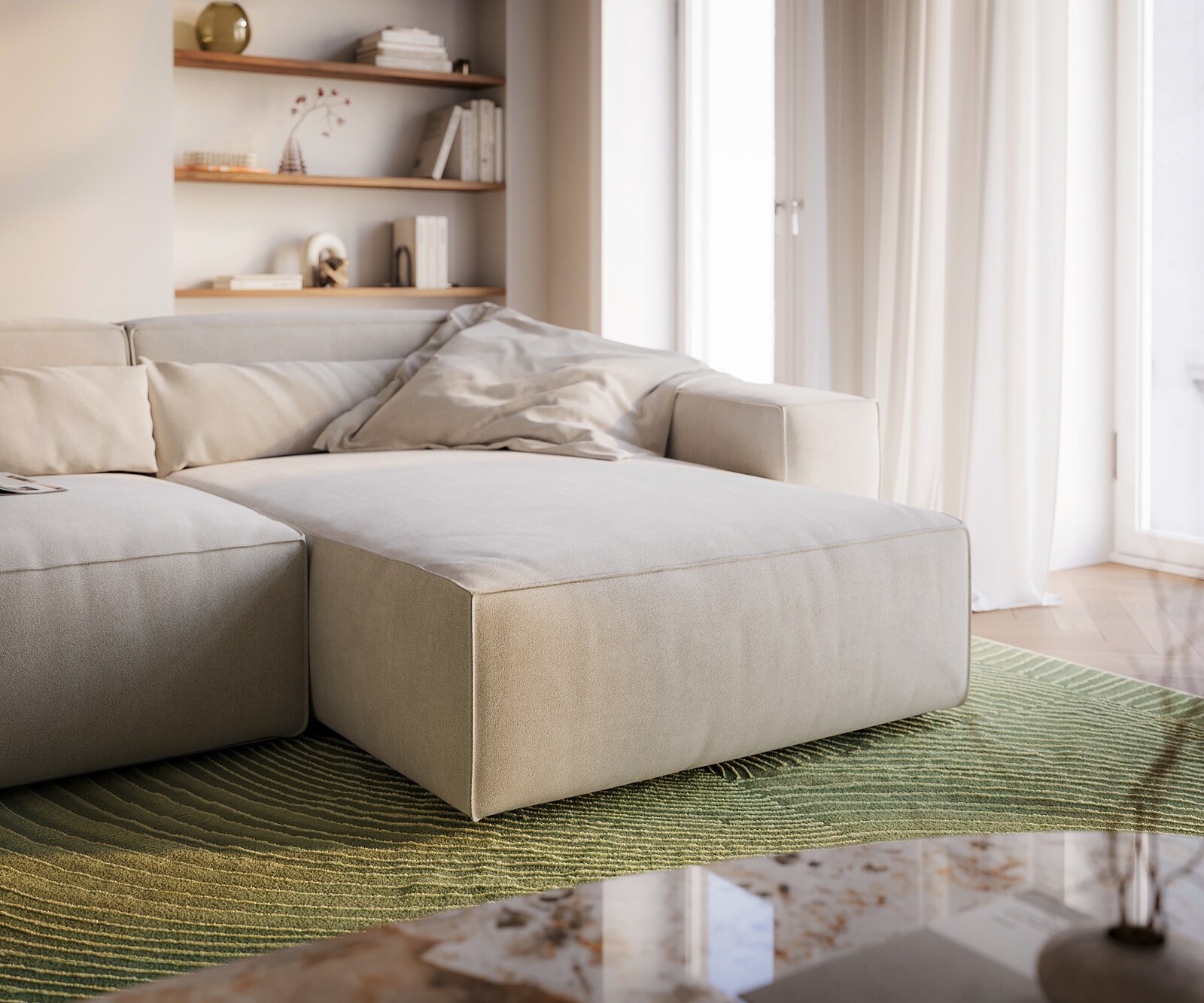 Canapé d'angle Sirpio XL 270x170 cm Tissu texturé doux Beige Méridienne modulable 4