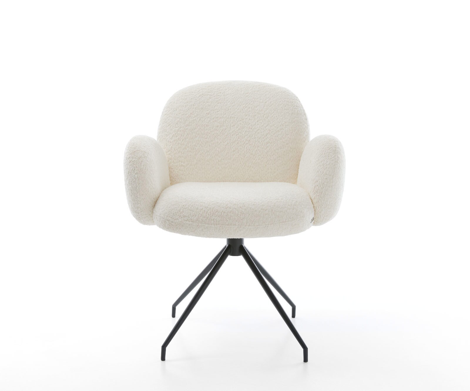 Chaise-pivotante Nube-Flex avec accoudoirs bouclé blanc pied croisé conique noir pivotement sur 180° ressorts ensachés 1