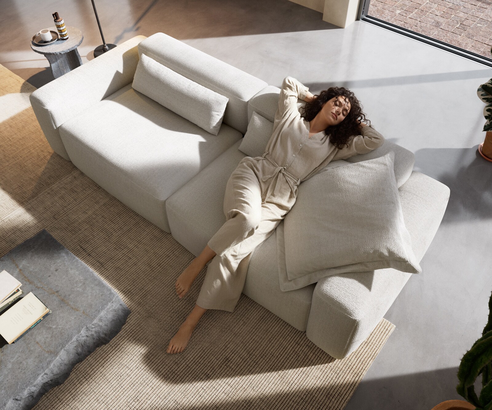 Big-Sofa Freestyle 280x110 cm Bouclé Soft Beige Kappnaht 1