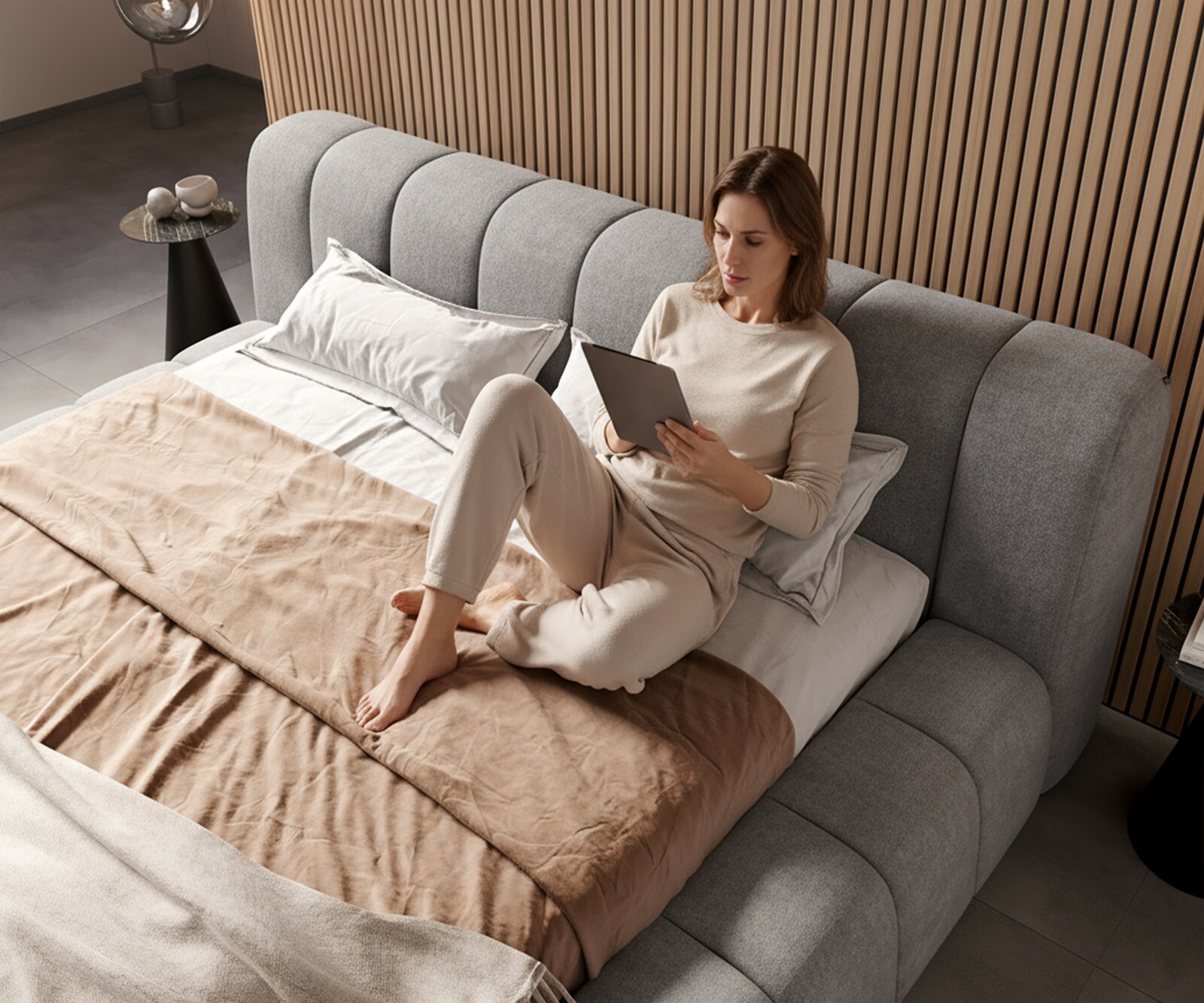 Polsterbettgestell Cutio 180x200 cm Strukturstoff Soft Grau 3