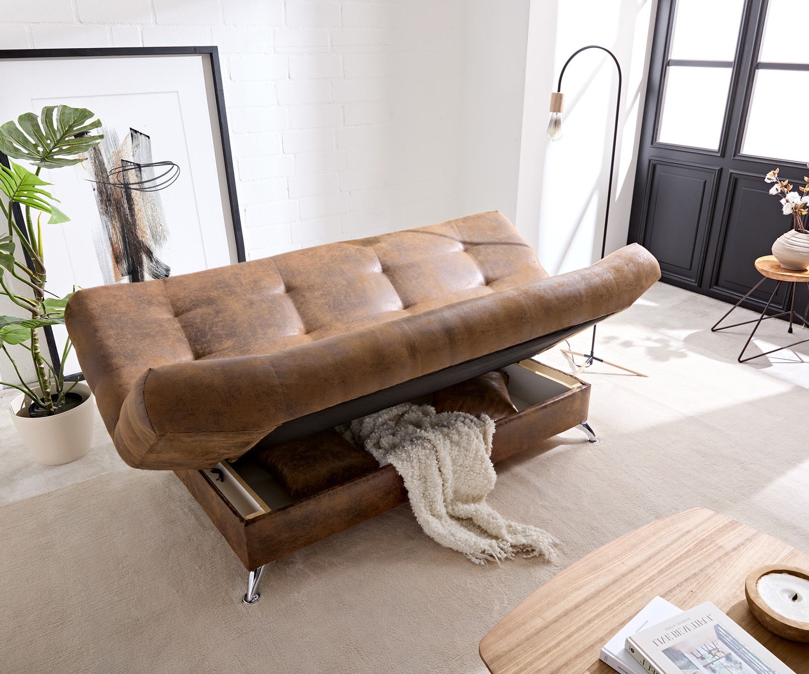 Bettsofa Viola Braun 190x90 cm mit Bettkasten Schlaffunktion Schlafsofa