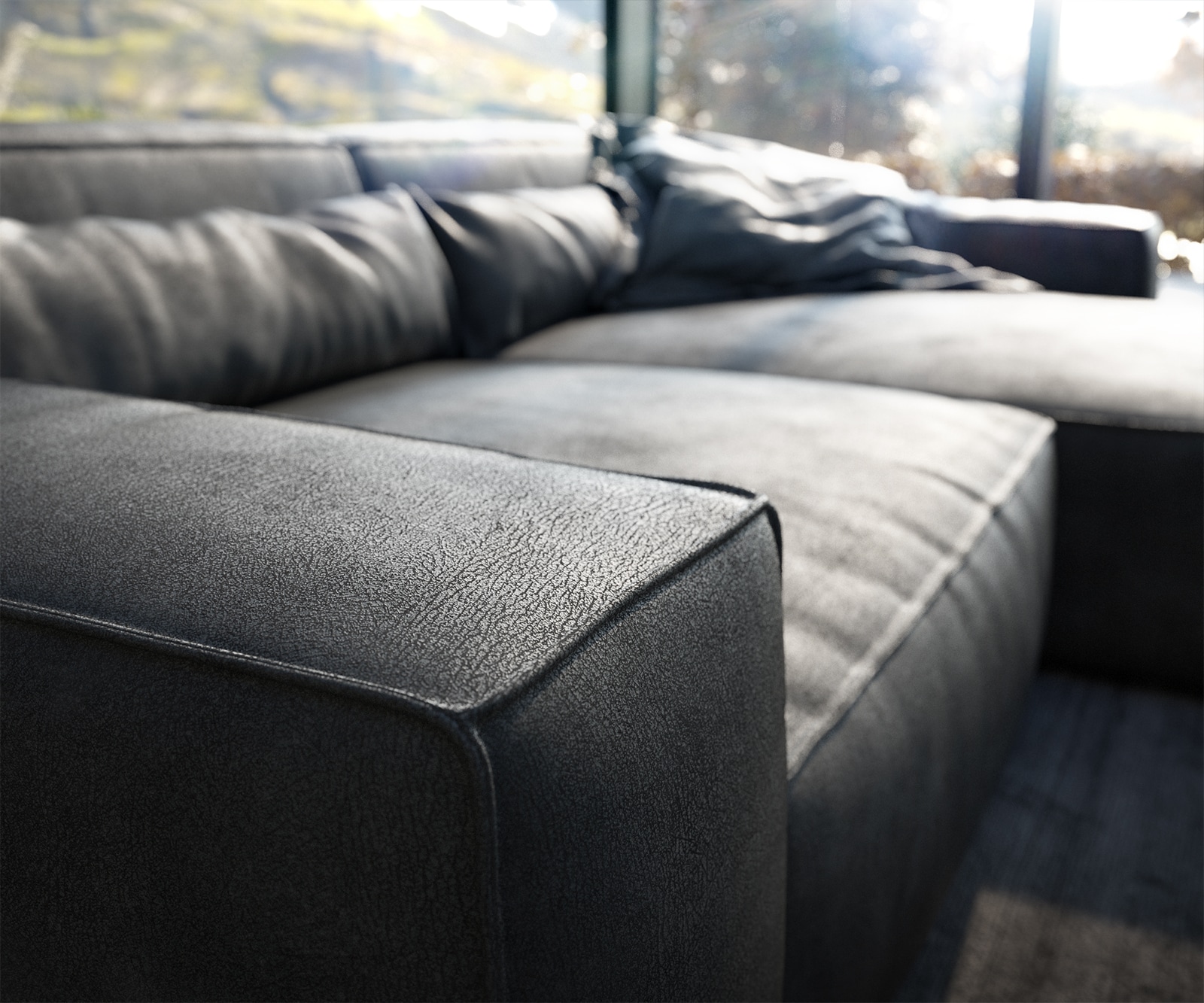 Ecksofa Sirpio XL 270x170 cm Lederimitat Vintage Anthrazit Recamiere variabel 4 Ecksofa Sirpio XL 270x170 cm Lederimitat Vintage Anthrazit Recamiere variabel 4