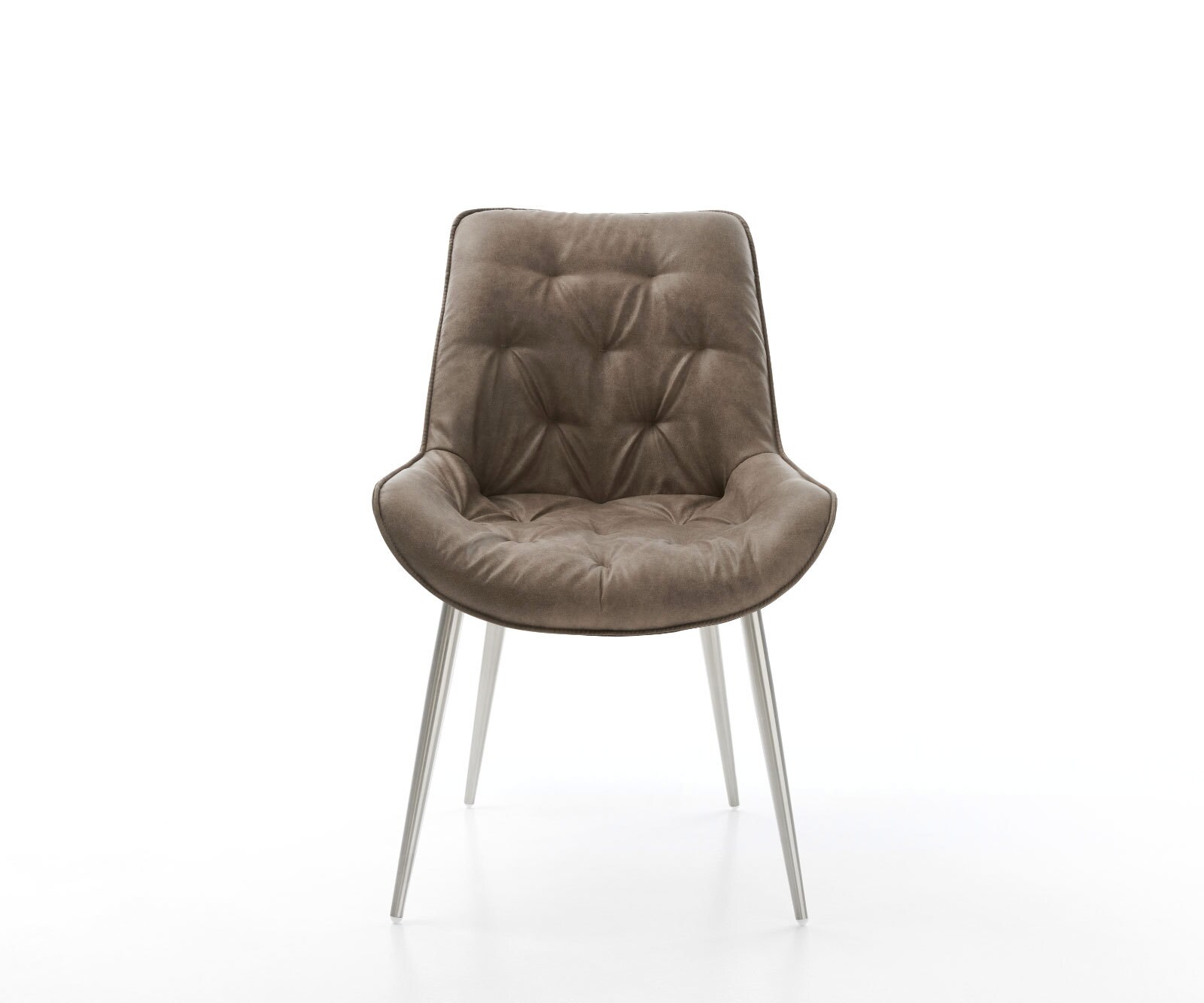 Chaise-de-salle-à-manger Taimi-Flex microvelours taupe vintage 4 pieds coniques acier inoxydable brossé 1