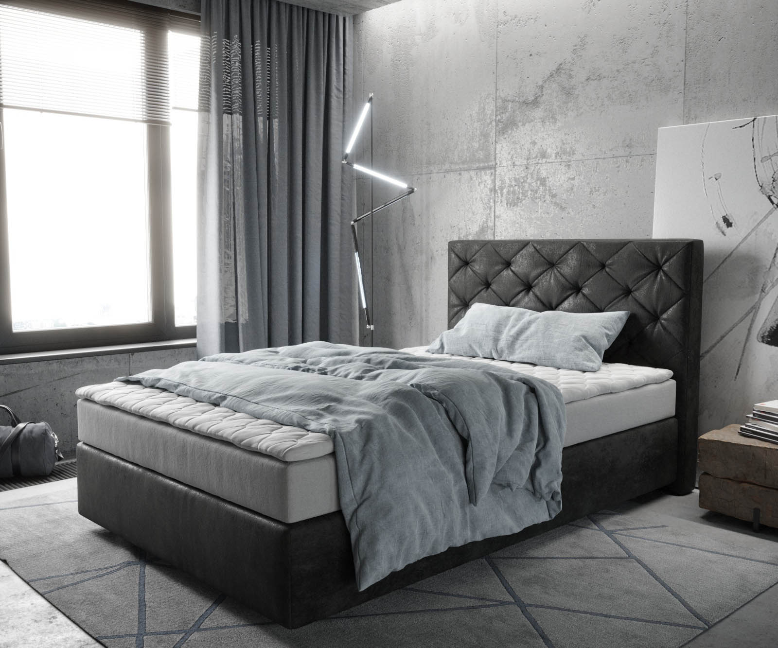 Boxspringbett Dream-Great 120x200 cm Mikrofaser Anthrazit Vintage mit Matratze und Topper