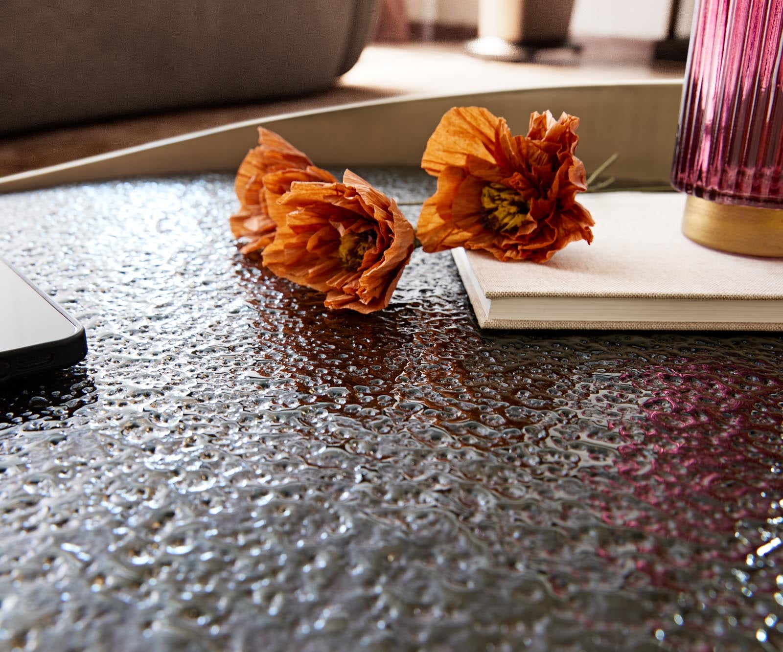 Table basse Blaise 100x100 cm or avec verre en relief taupe 4 Table basse Blaise 100x100 cm or avec verre en relief taupe 4