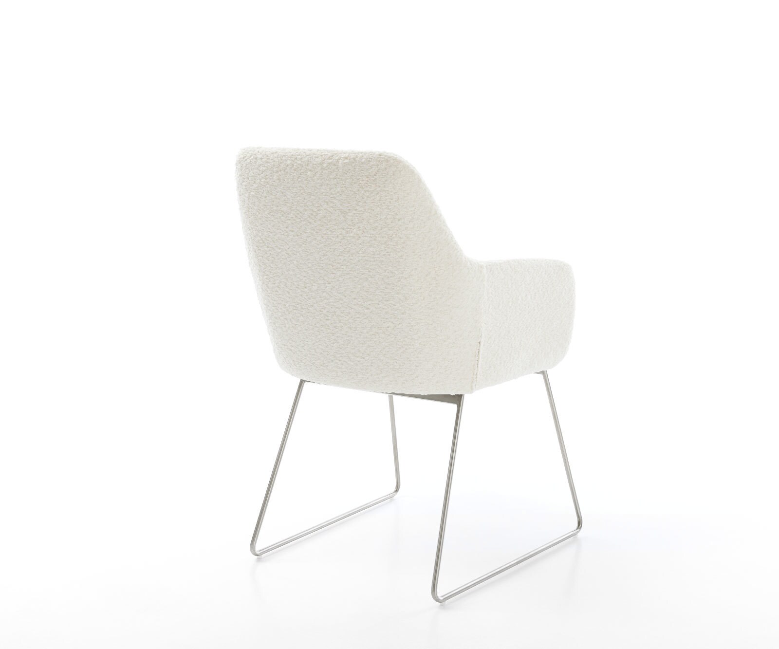 Chaise-de-salle-à-manger Pejo-Flex bouclé blanc pied trapèze acier inoxydable brossé ressorts ensachés 4