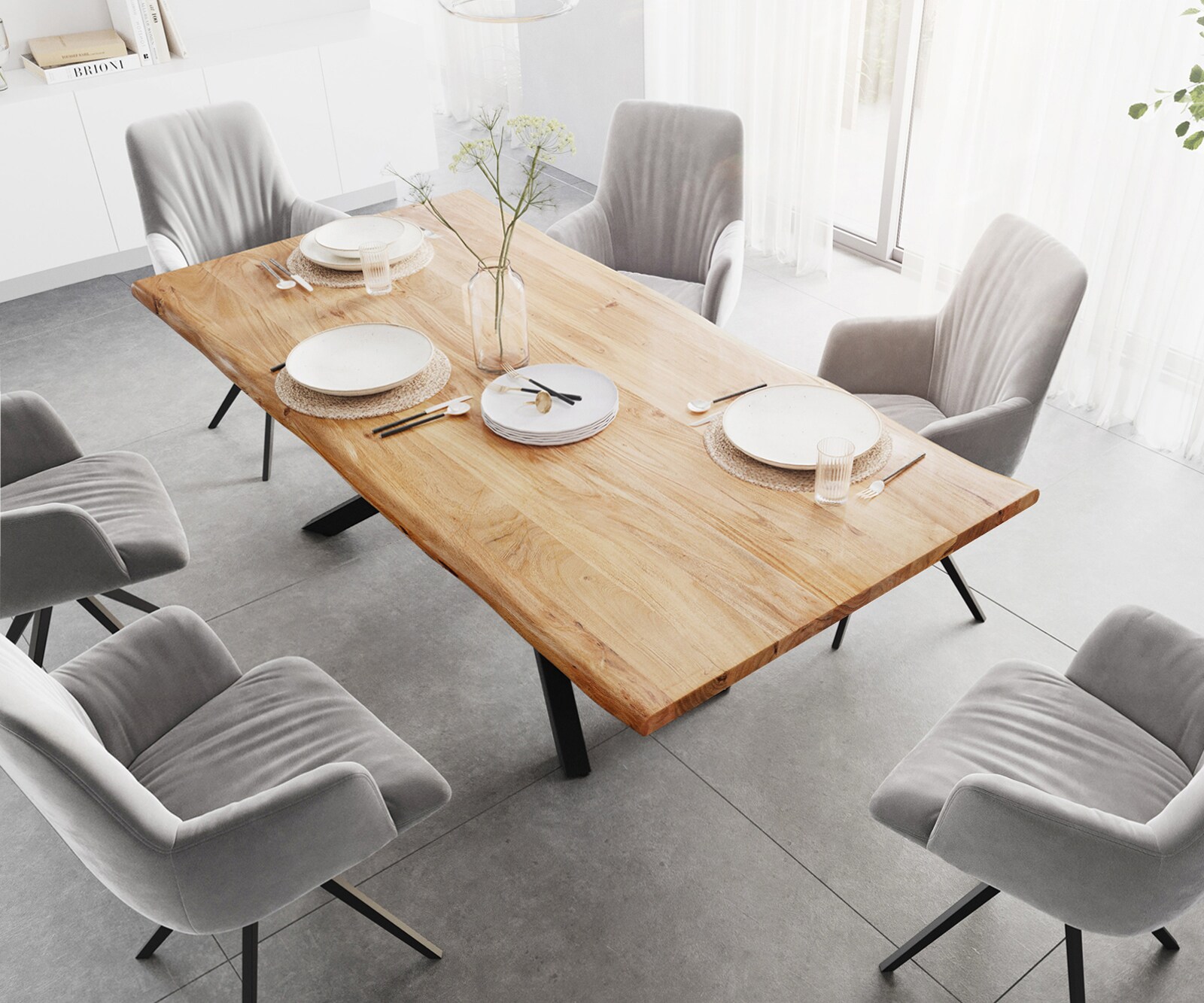 Esstisch Edge 200x100 Akazie Natur Kreuzgestell Rechteck Schwarz Live-Edge 3 Esstisch Edge 200x100 Akazie Natur Kreuzgestell Rechteck Schwarz Live-Edge 3