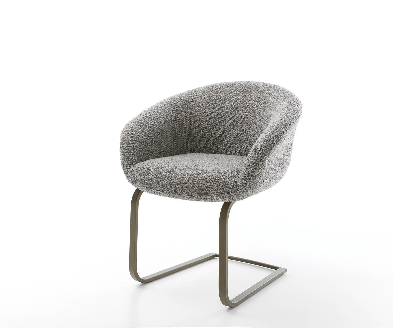 Cantilever Vinka-Flex avec accoudoirs bouclé gris argenté pied cantilever plat aspect titane ressorts ensachés