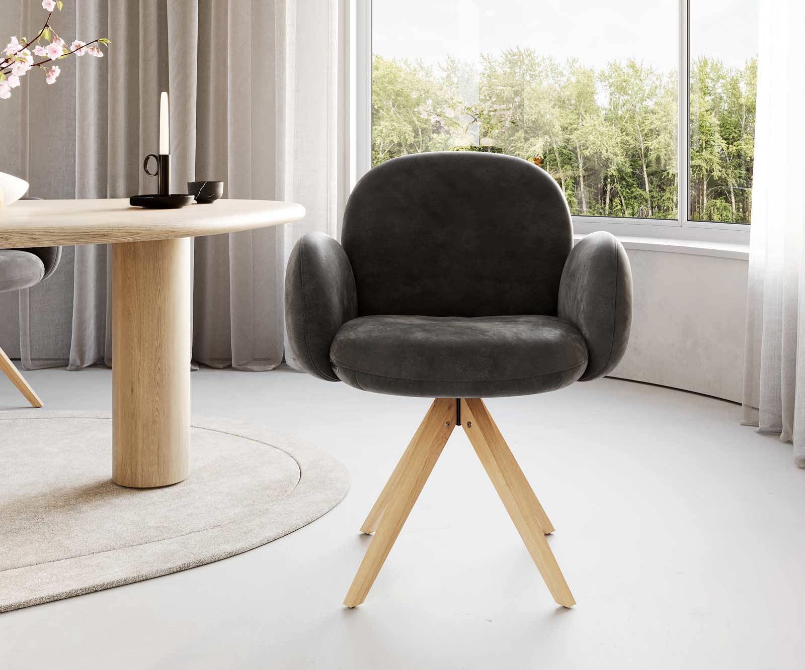 Drehstuhl Nube-Flex mit Armlehnen Mikrofaser Anthrazit Vintage Holzgestell kantig Natur 180° drehbar Taschenfederkern 1 Drehstuhl Nube-Flex mit Armlehnen Mikrofaser Anthrazit Vintage Holzgestell kantig Natur 180° drehbar Taschenfederkern 1