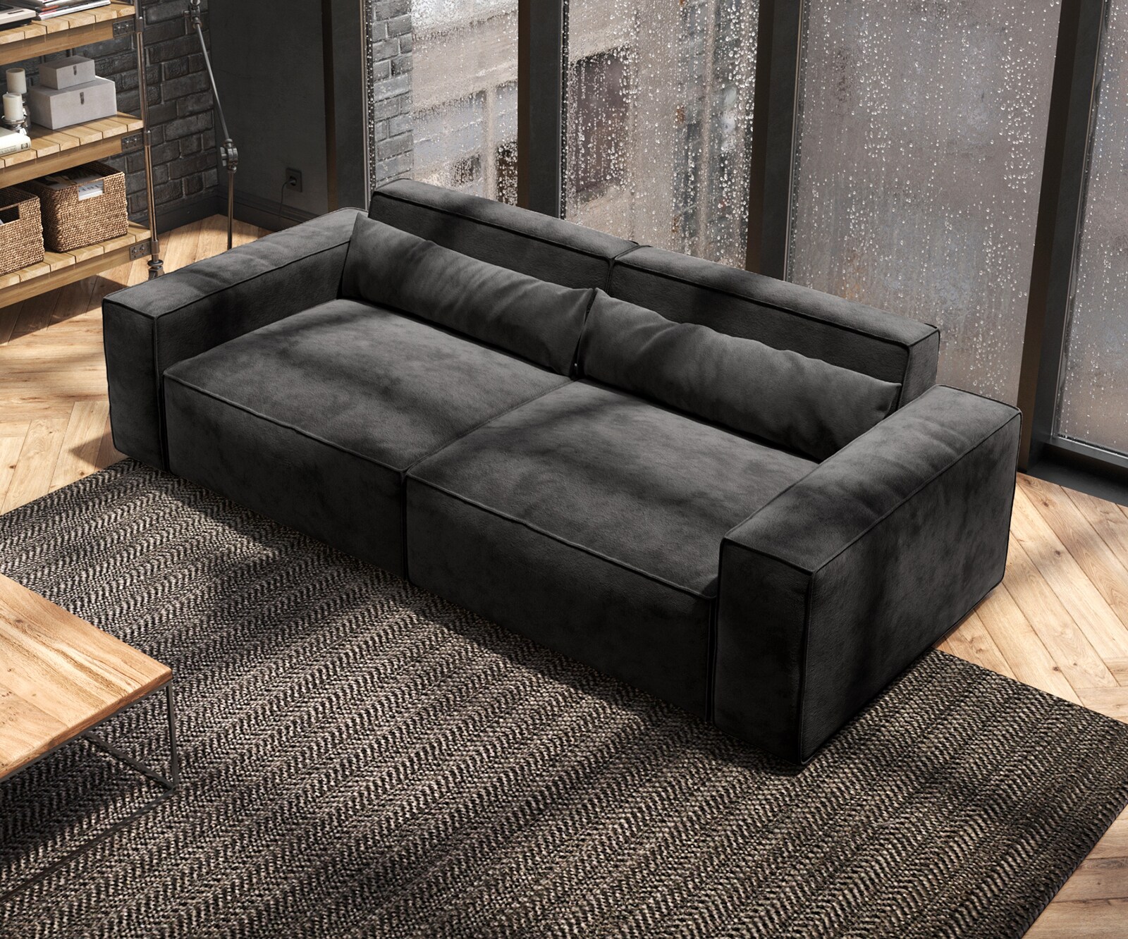 Grand Canapé Sirpio 230x95 cm Microfibre Noir 4