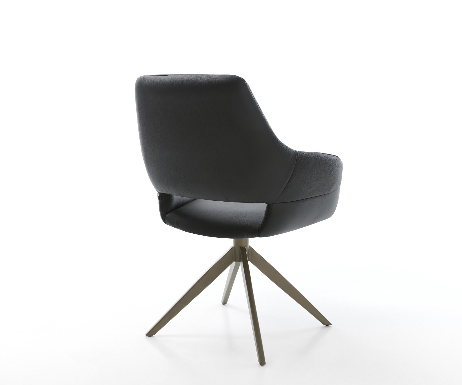 Chaise-pivotante Yago-Flex avec accoudoirs cuir de vache noir pied croisé large aspect titane pivotement sur 360° fonction bascule ressorts ensachés 4
