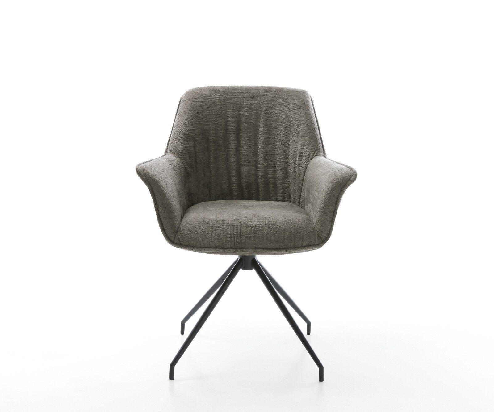 Chaise-de-salle-à-manger Keila-Flex avec accoudoirs bouclé doux couleur boue pied croisé conique noir 2