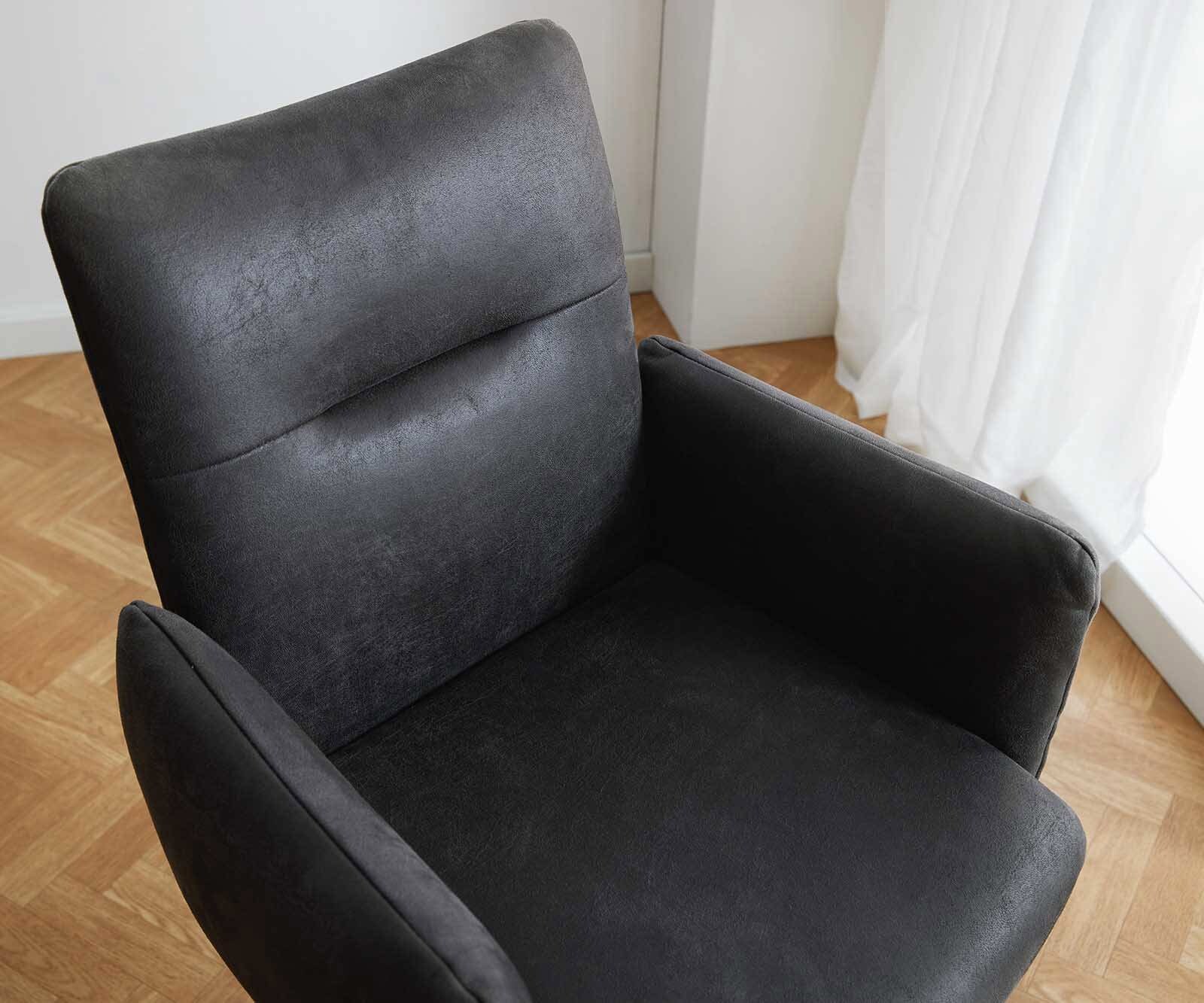 Esszimmerstuhl Jova-Flex mit Armlehnen Mikrofaser Anthrazit Vintage Kufengestell Schwarz Taschenfederkern 3