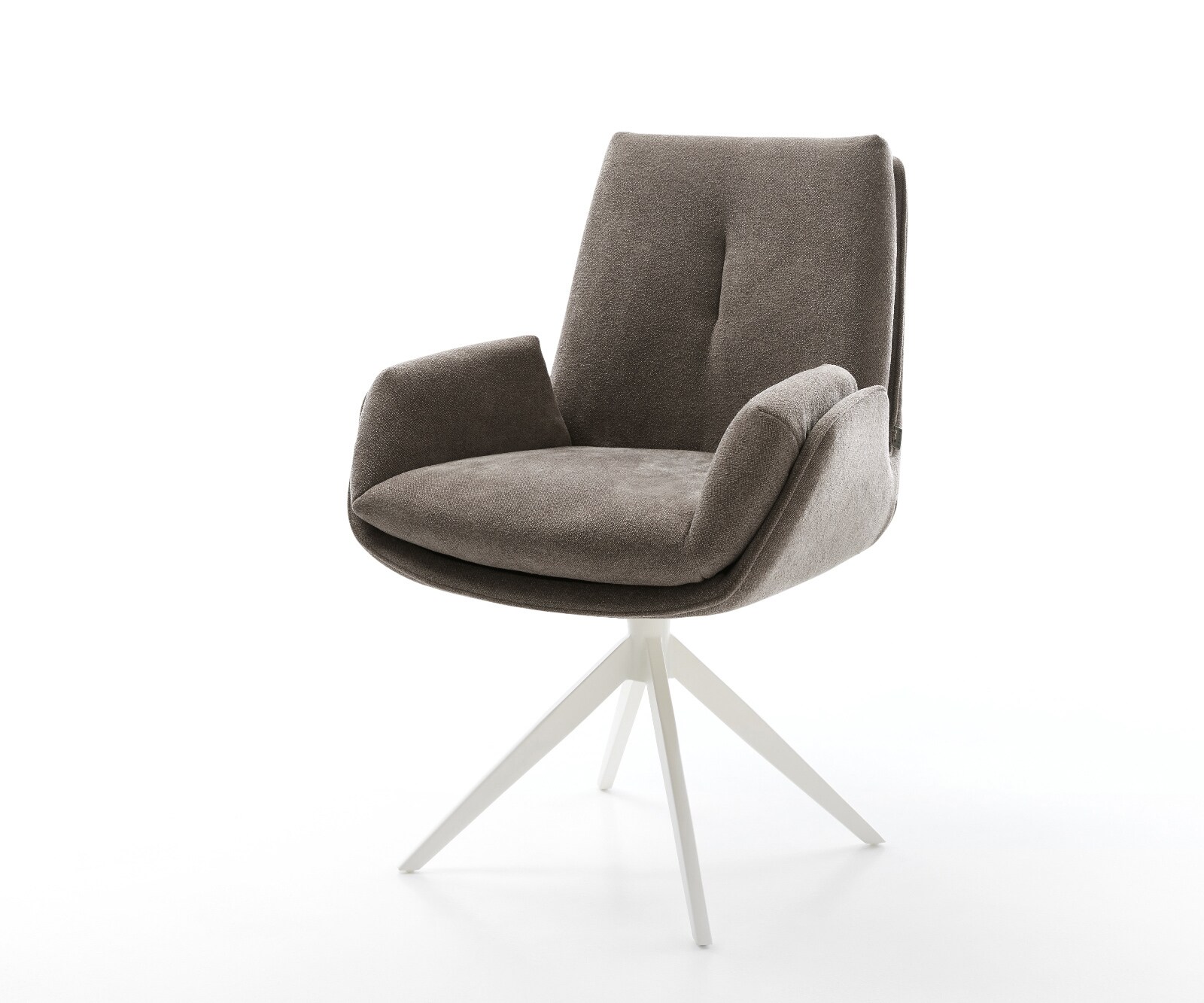 Drehstuhl Clea-Flex Strukturstoff Soft Taupe Kreuzgestell breit Weiß 360° drehbar Wippfunktion
