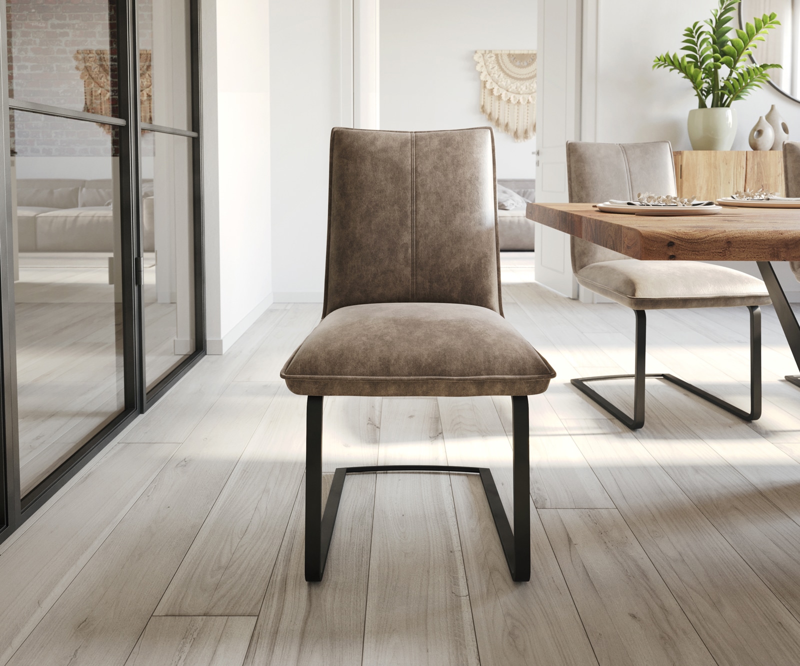 Cantilever Lelio-Flex microvelours taupe vintage pied cantilever plat noir ressorts ensachés 1
