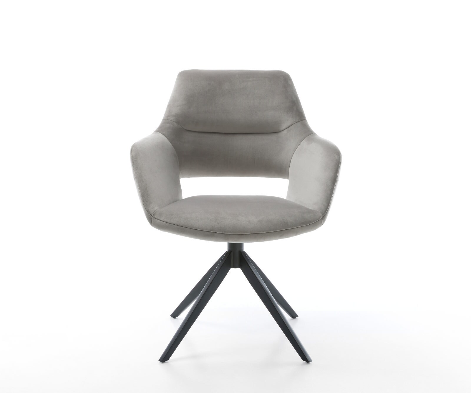 Drehstuhl Yago-Flex mit Armlehnen Samt Grau Kreuzgestell breit Schwarz 360° drehbar Wippfunktion Taschenfederkern 1