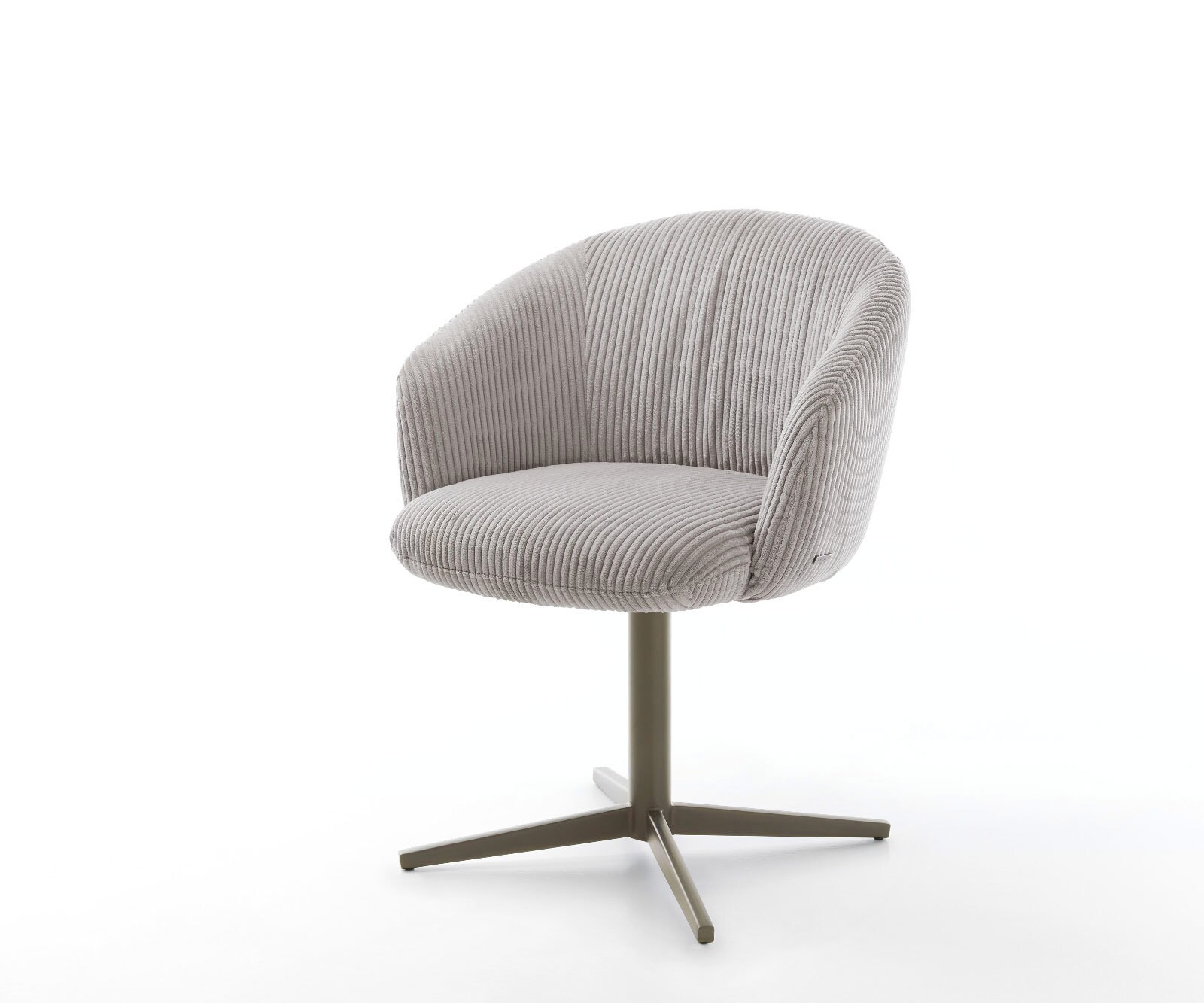 Chaise-pivotante Caja-Flex avec accoudoirs côtelé gris argenté pied de chaise 4 branches aspect titane pivotement sur 360° ressorts ensachés 1