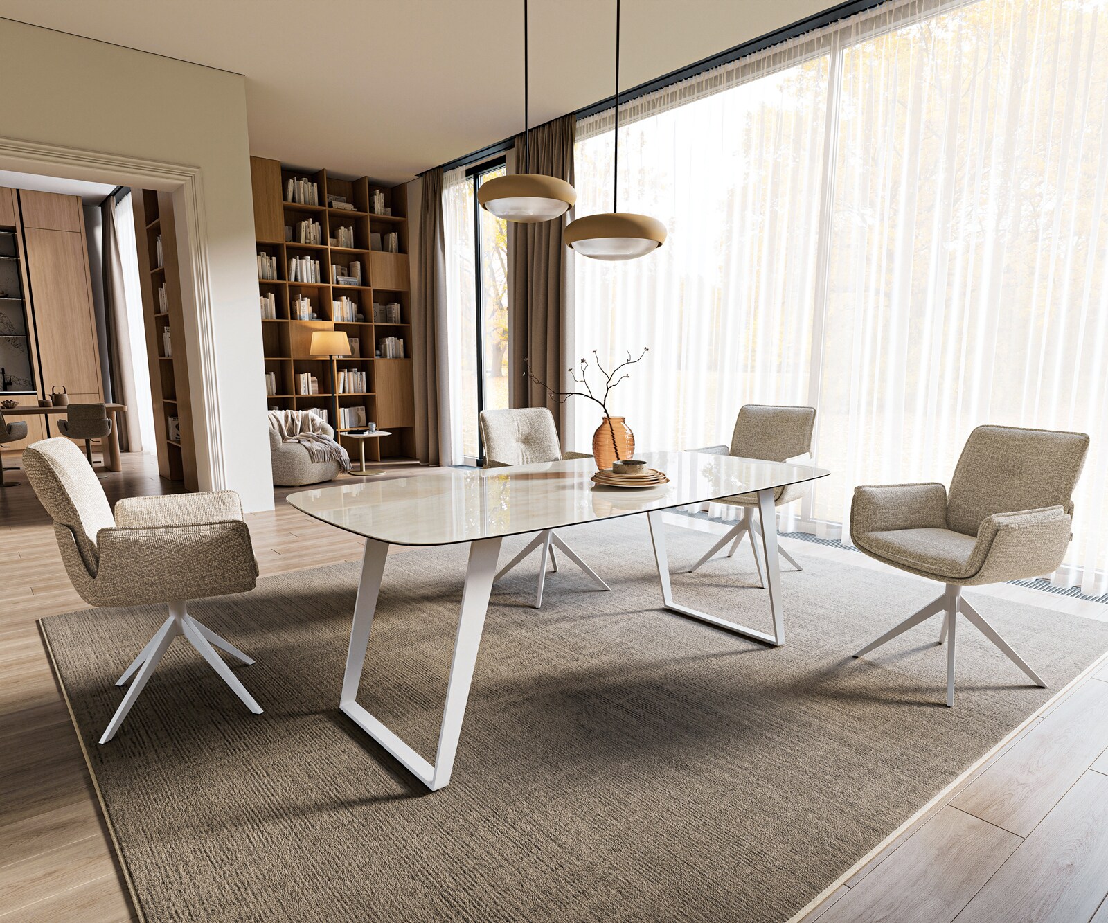 Esstisch Edge Boot 200x100 cm Keramik Onyx Champagne Metall Schräg Weiß 6