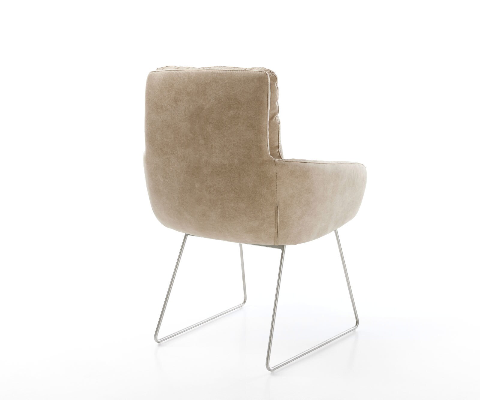 Esszimmerstuhl Abelia-Flex mit Armlehnen Mikrofaser Beige Vintage Kufengestell Edelstahl 4