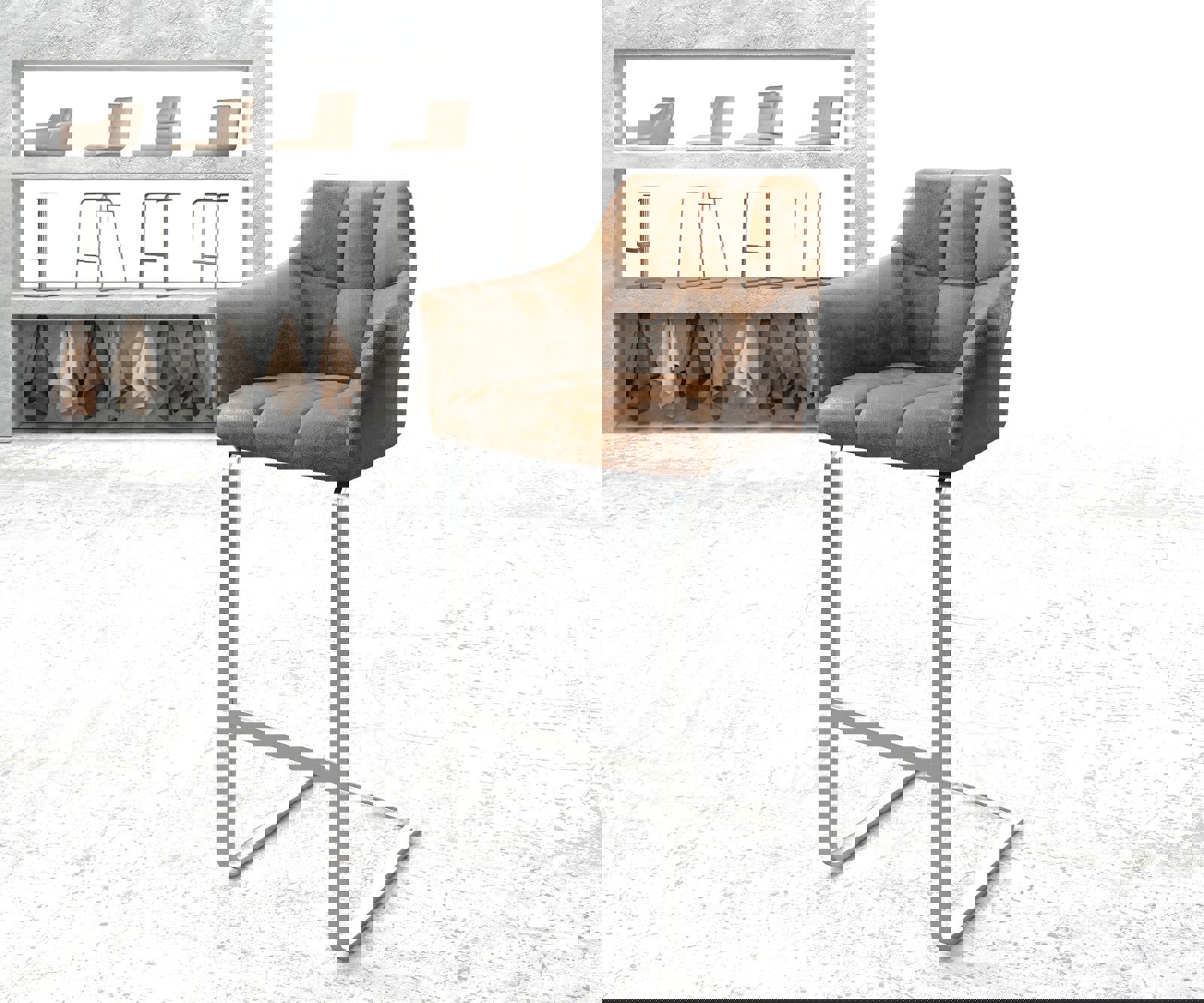 Barstuhl Yulo-Flex Vintage Braun Freischwinger flach Edelstahl Barstuhl Yulo-Flex Vintage Braun Freischwinger flach Edelstahl