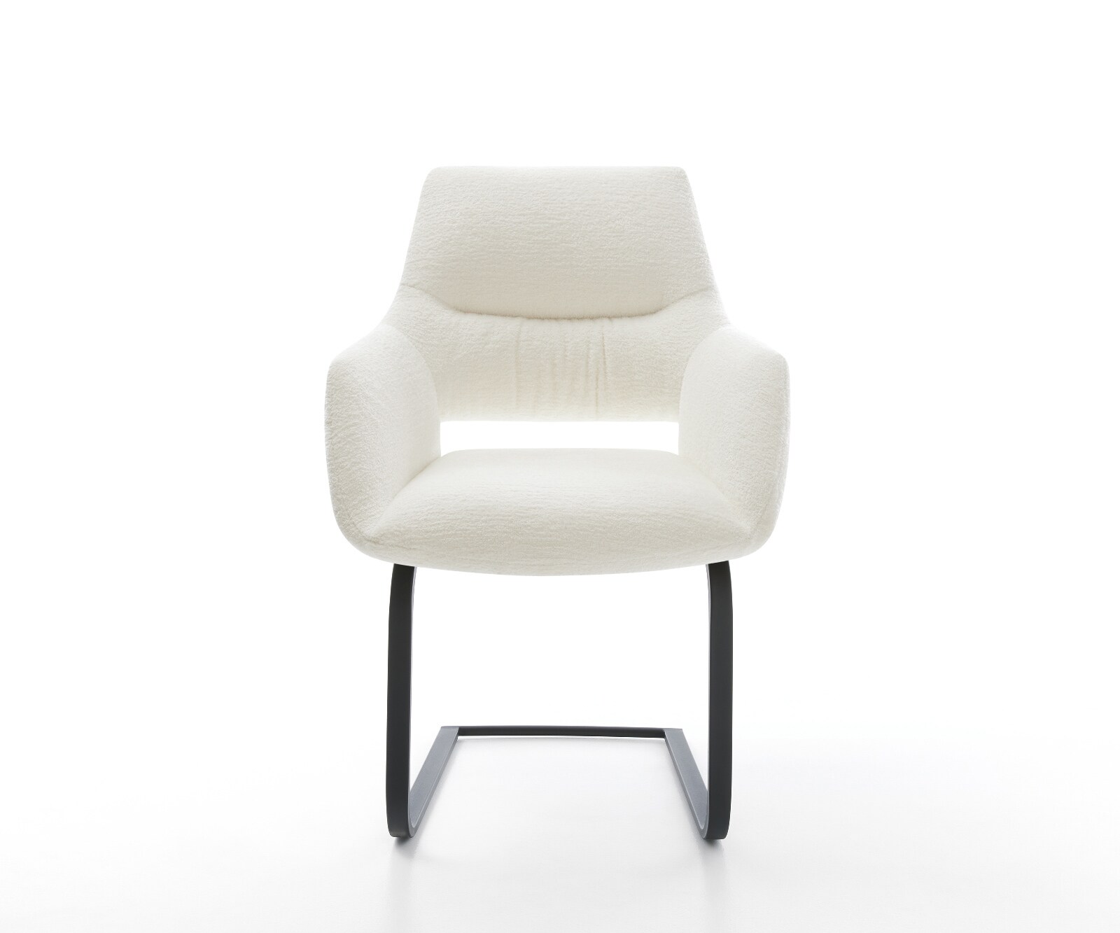 Cantilever Yago-Flex avec accoudoirs bouclé doux beige pied cantilever plat noir resorts ensachés 1