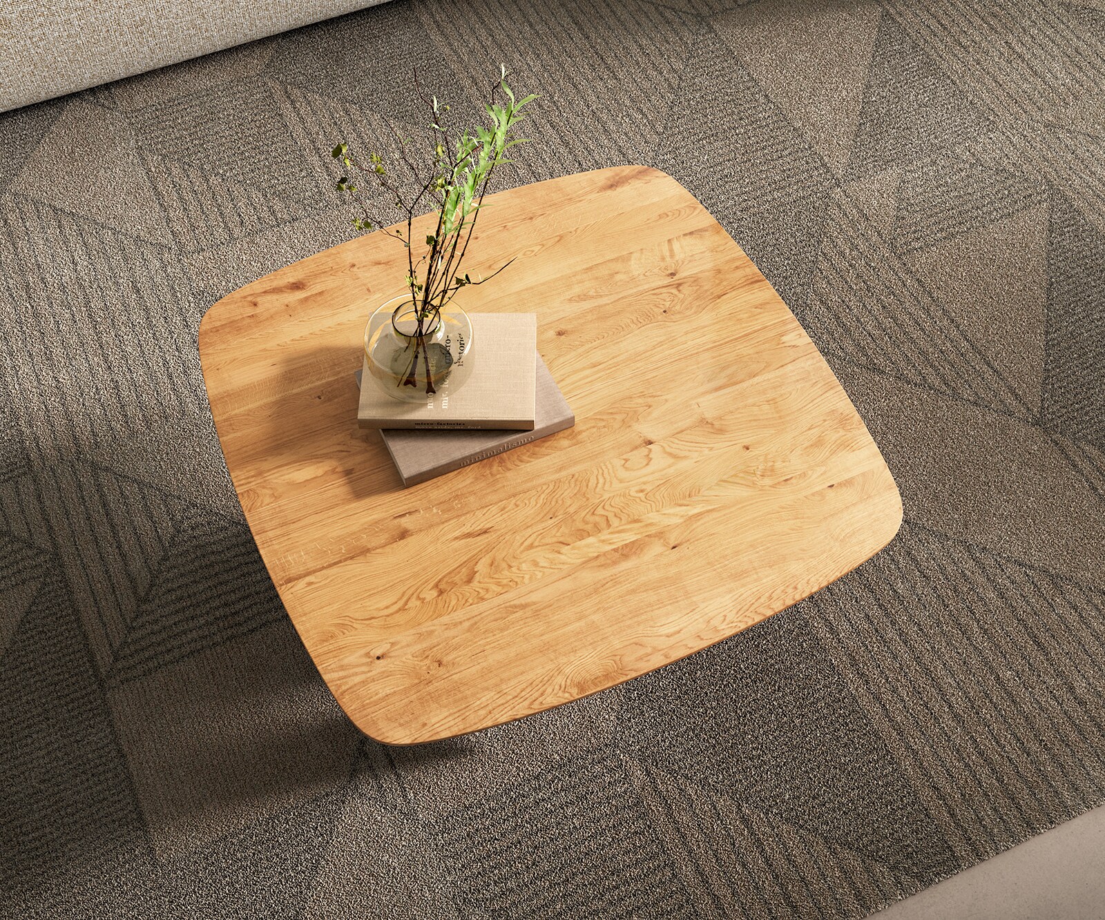 Table basse Edge Boot 90x90 cm chêne naturel bord suisse Parabi argent métallique 4