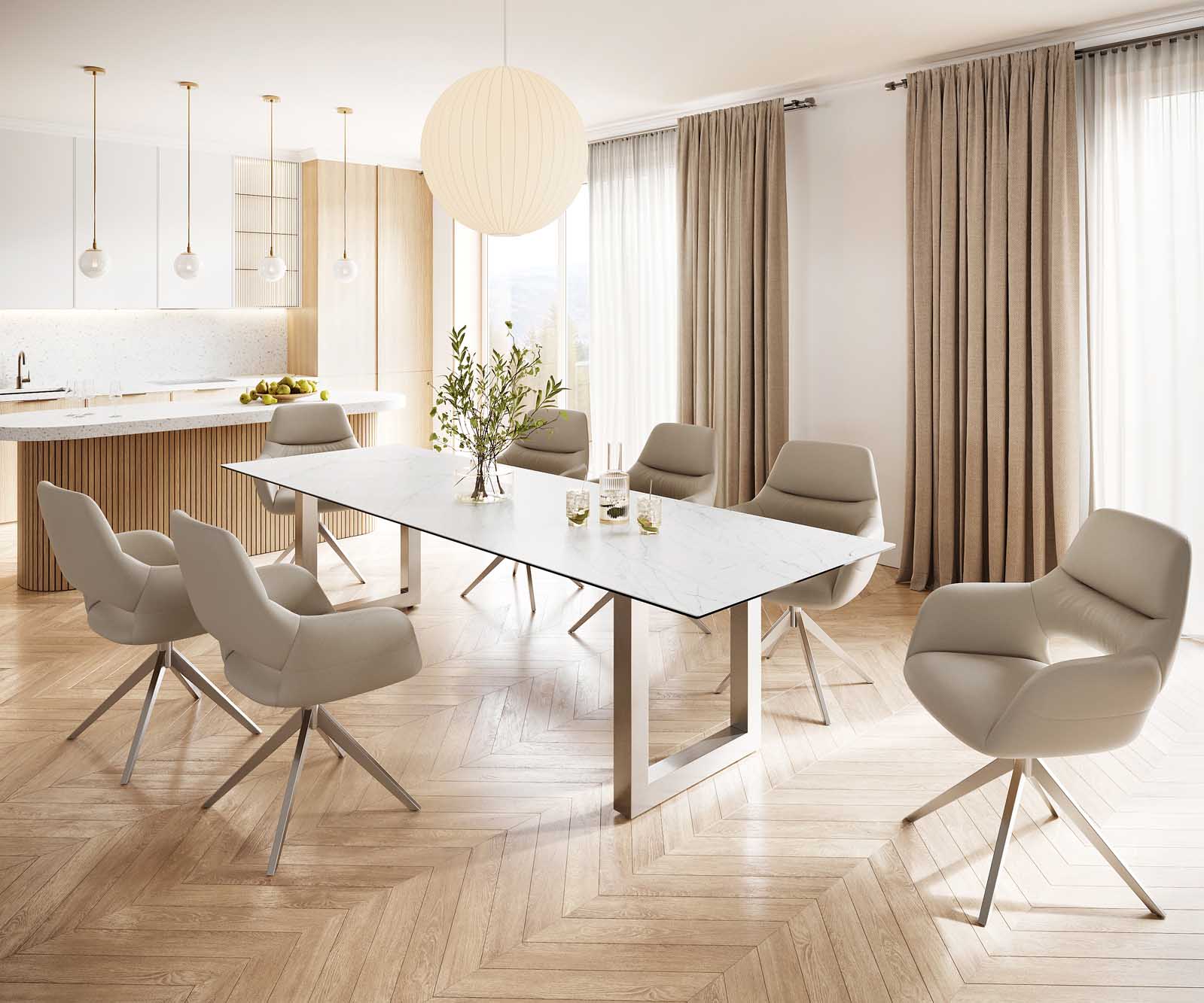 Table-à-manger Edge 300x100 céramique Laminam® statuarietto blanc inox large 6