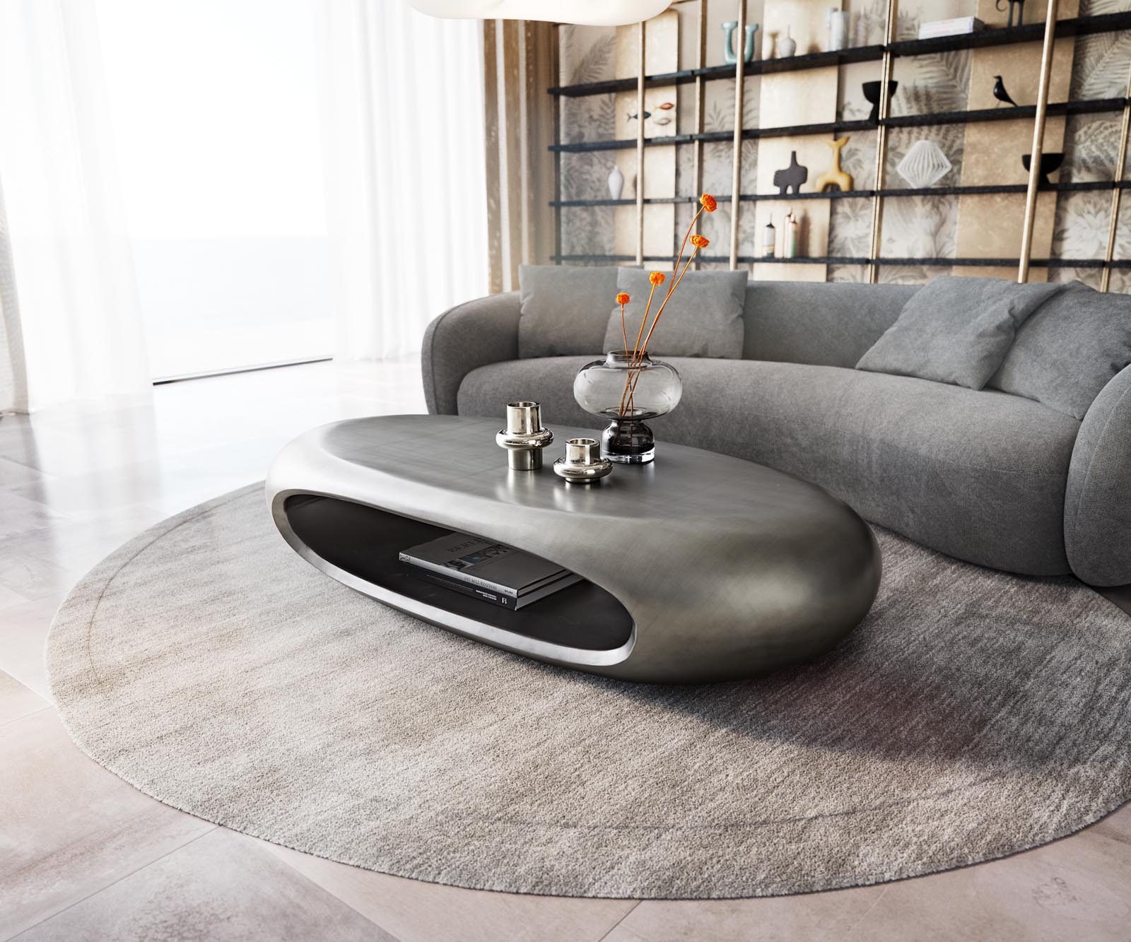 Wohnzimmertisch Sinor Metallic Silber 140x65 cm Couchtisch